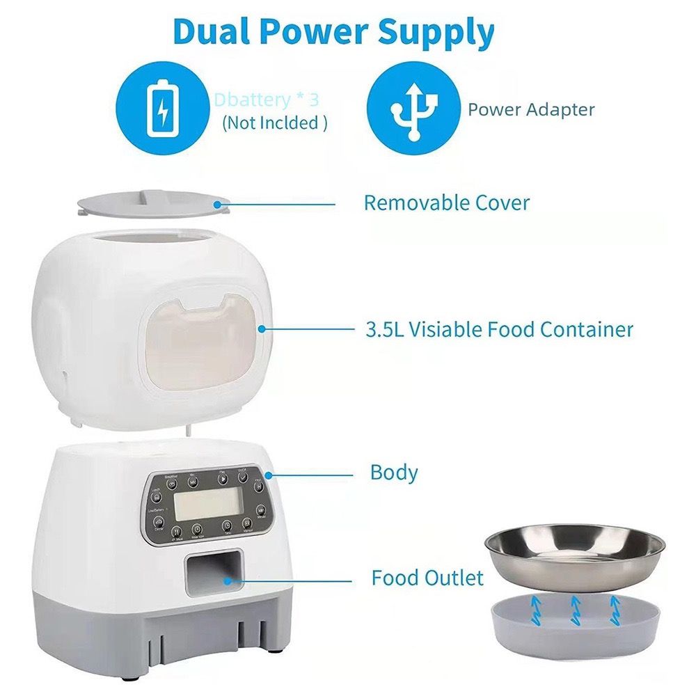Smart Pet Automatic Feeder with 3.5L Capacity, Timed Portion Control, WiFi Remote Control, Voice Call Feature, Dual Power Supply for Cats and Small Dogs, Ideal for Indoor Use While You Are Away (B（WiFi ）)