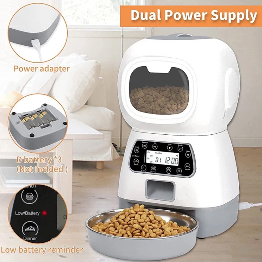 Smart Pet Automatic Feeder with 3.5L Capacity, Timed Portion Control, WiFi Remote Control, Voice Call Feature, Dual Power Supply for Cats and Small Dogs, Ideal for Indoor Use While You Are Away (B（WiFi ）)
