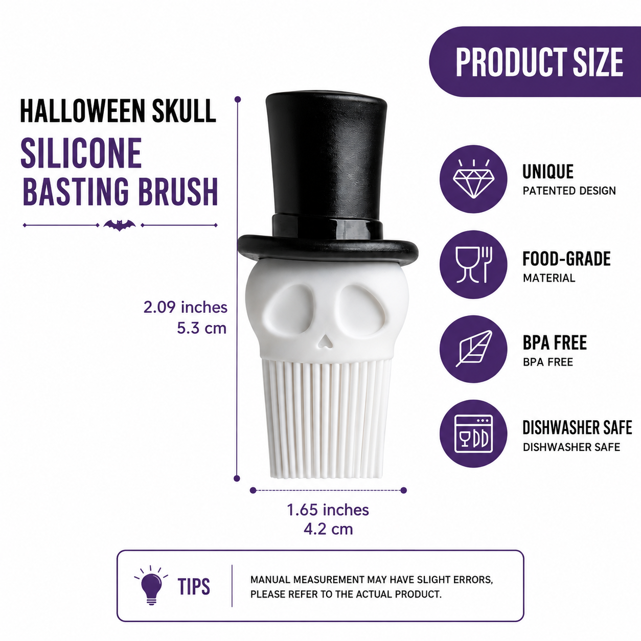 Skeleton Top Hat Silicone Basting Brush – Whimsical Halloween Kitchen Tool for Baking, Grilling, and BBQ, Perfect for Spreading Oil, Butter, and Sauces in Style (White)