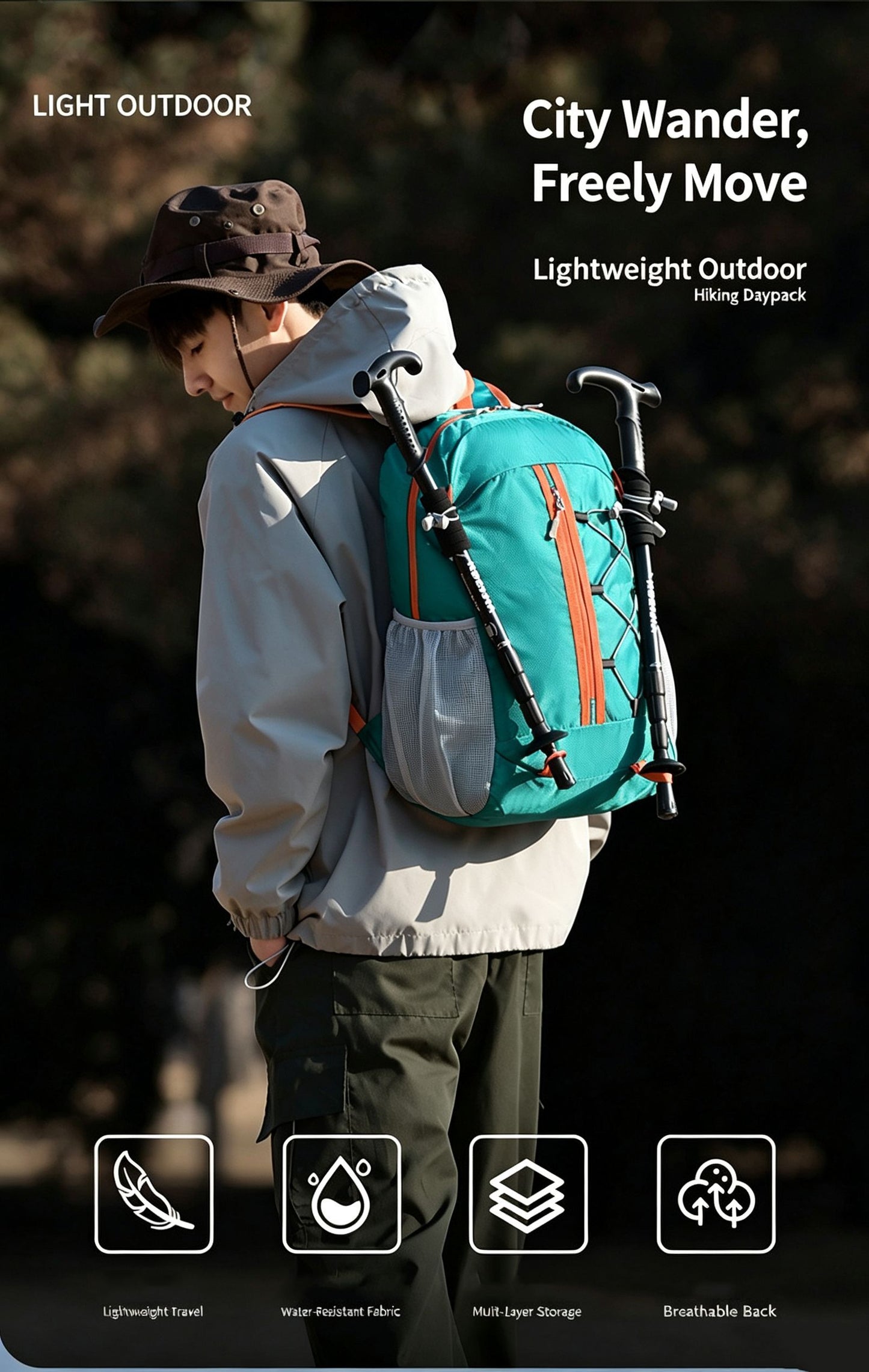 Outdoor Oxford Canvas Waterproof Hiking & Cycling Backpack 20-35L,green