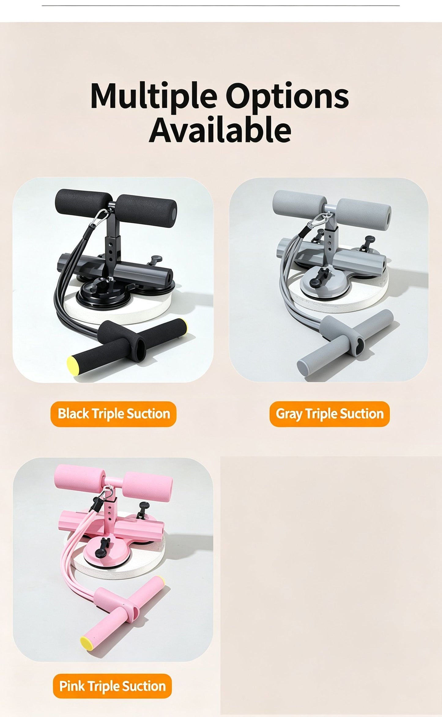 Three suction cup sit up assist device (with tension rope),grey