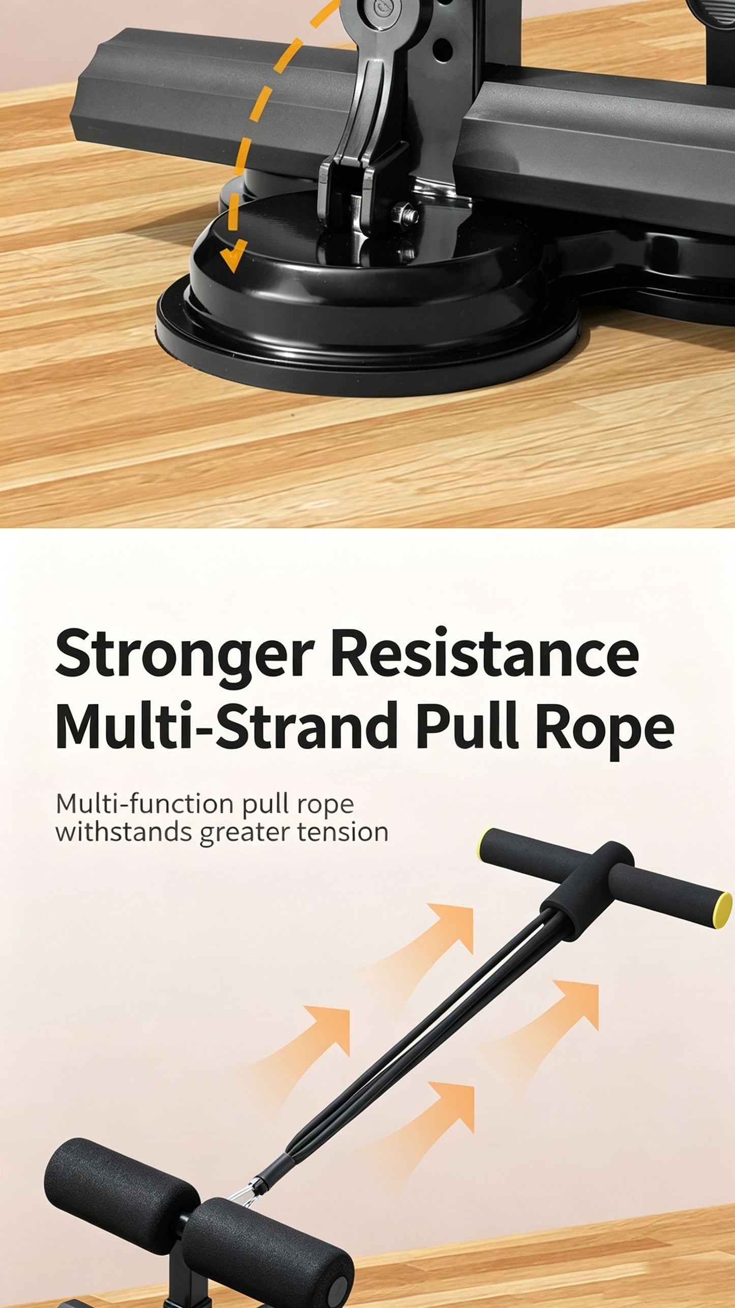 Three suction cup sit up assist device (with tension rope),pink
