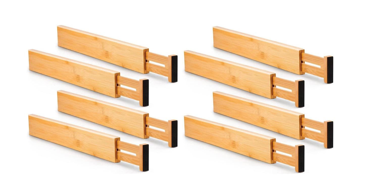 8 Pack Bamboo Adjustable Kitchen Drawer Dividers (Large, 44-55 cm)
