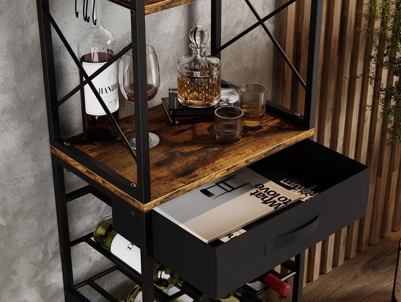 CARLA HOME Freestanding Wine Rack for 20 Bottles with Wood Countertop and Sturdy Metal Frame