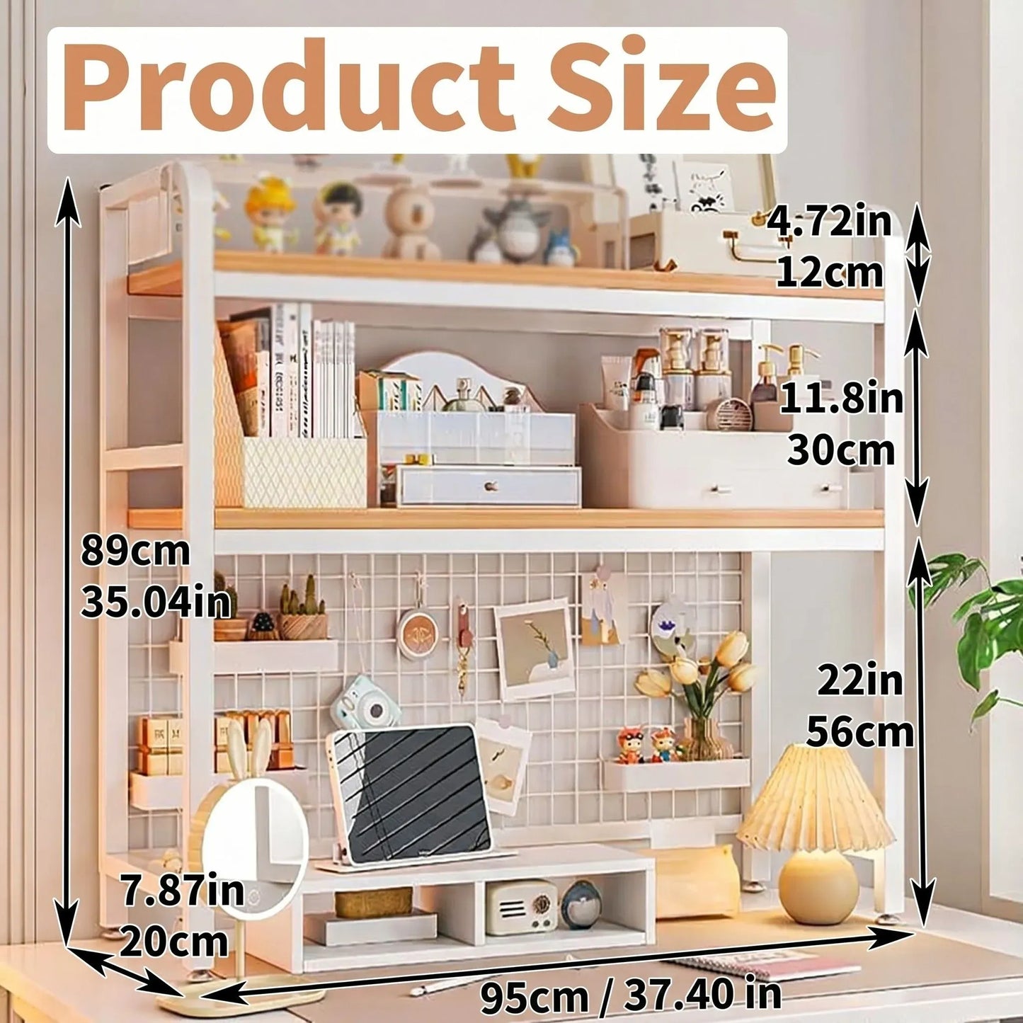 CARLA HOME  2-Tier Metal Desktop Hutch Bookshelf with Grid Panel for Computer Desk and Office Countertop