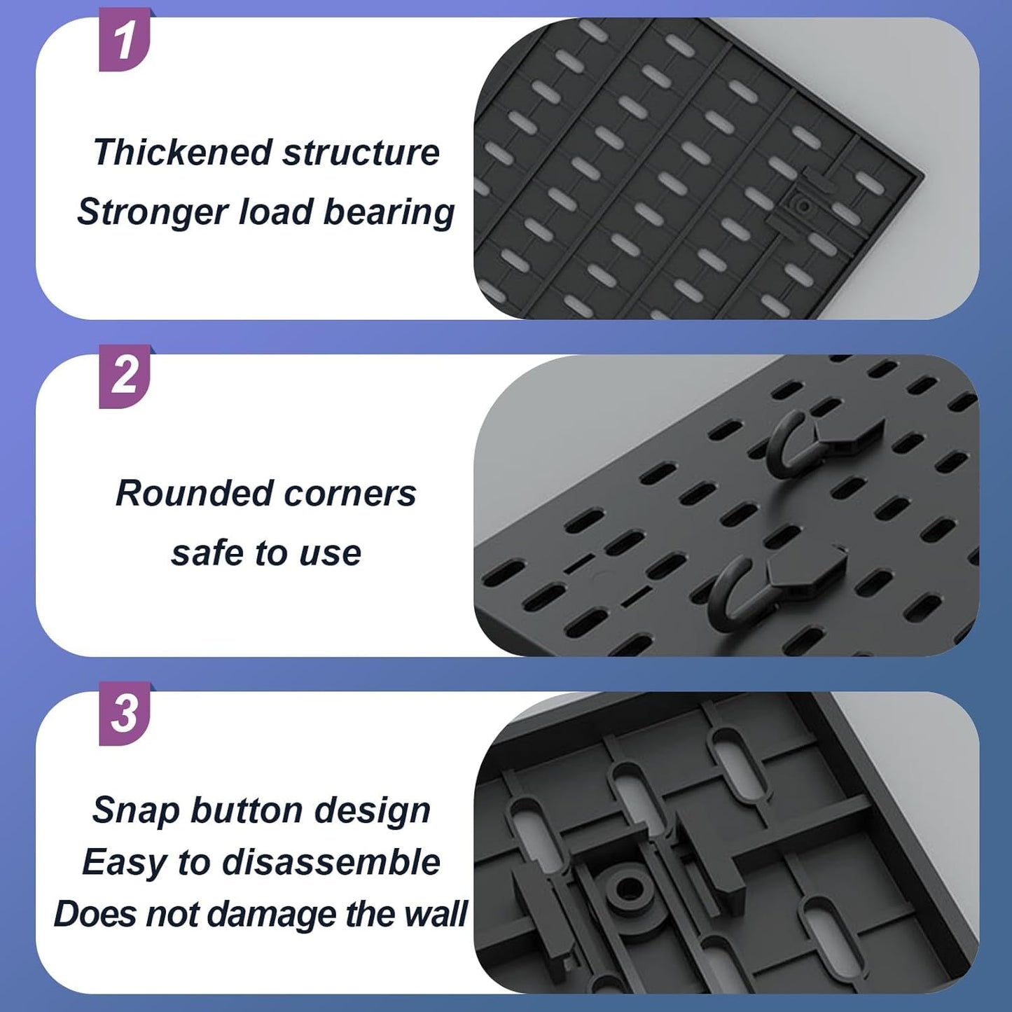 CARLA HOME Pegboard Wall Organizer Kit with 3 Modular Black Panels & 17 Accessories for Gaming, Office & Craft Storage