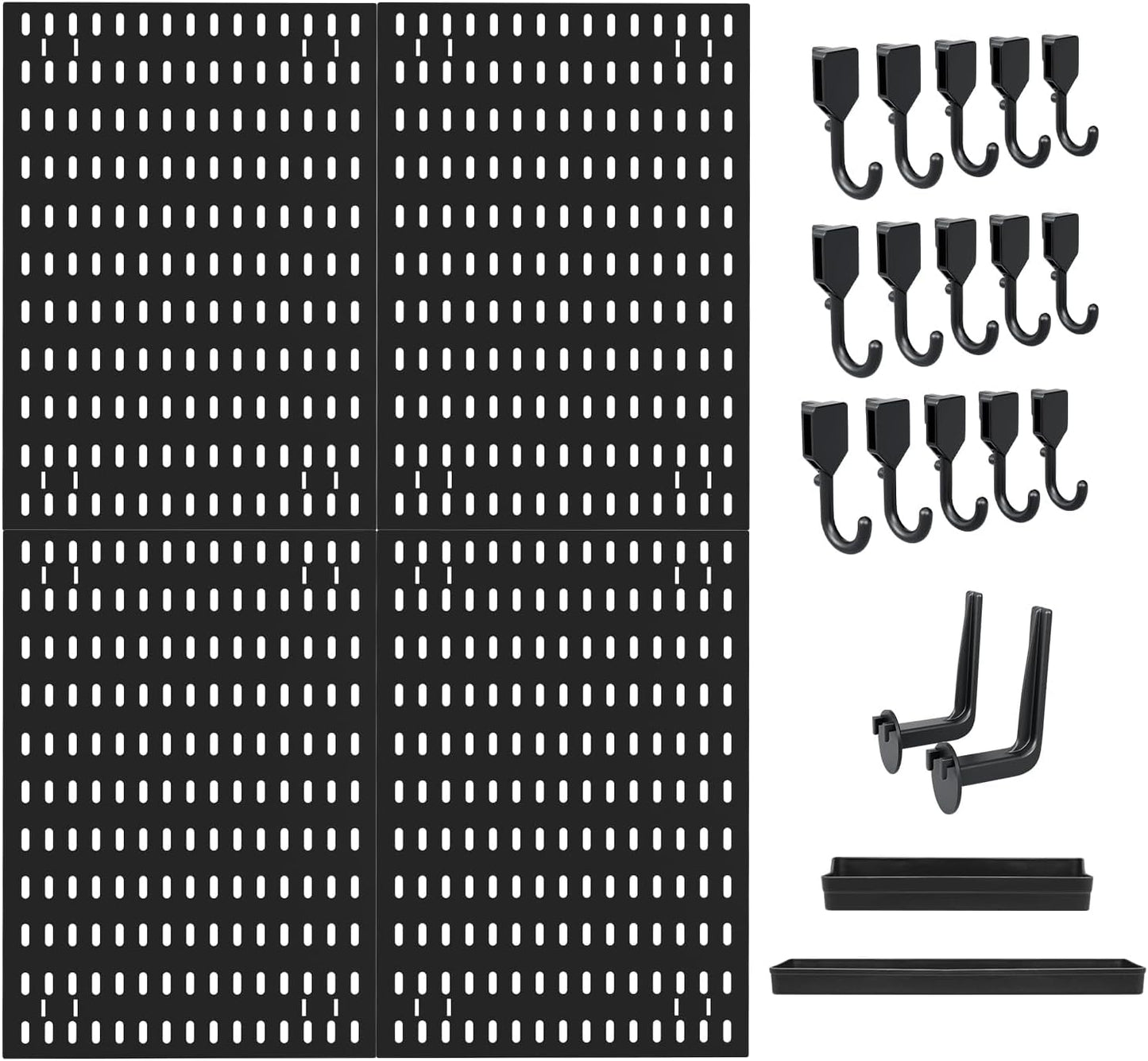 CARLA HOME Pegboard Wall Organizer Kit with 4 Modular Black Pegboards & 19 Accessories for Gaming, Office & Craft Storage (Black)