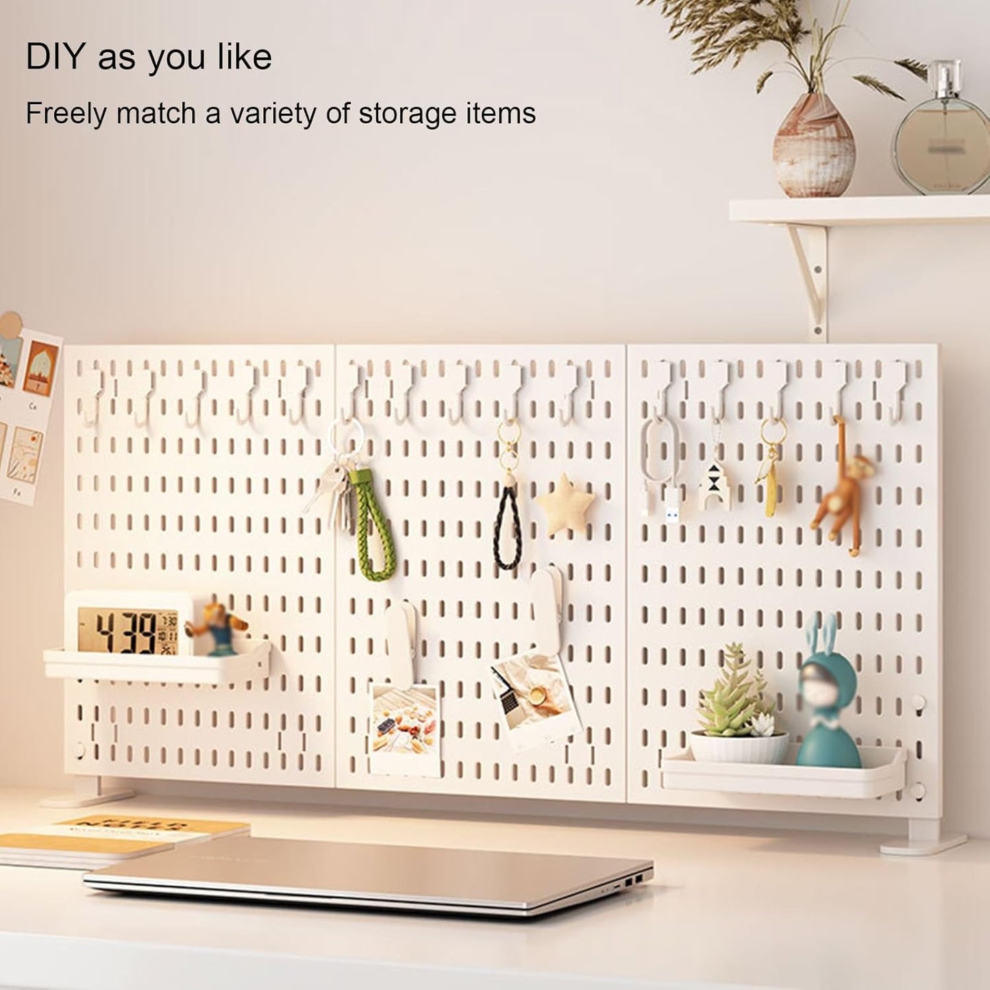 CARLA HOME 2 Pack Desk Pegboard Organizer Kit  with Hooks, Tray & Mount Ideal for Office, Gaming Setup & Home Workspace Organization (White)