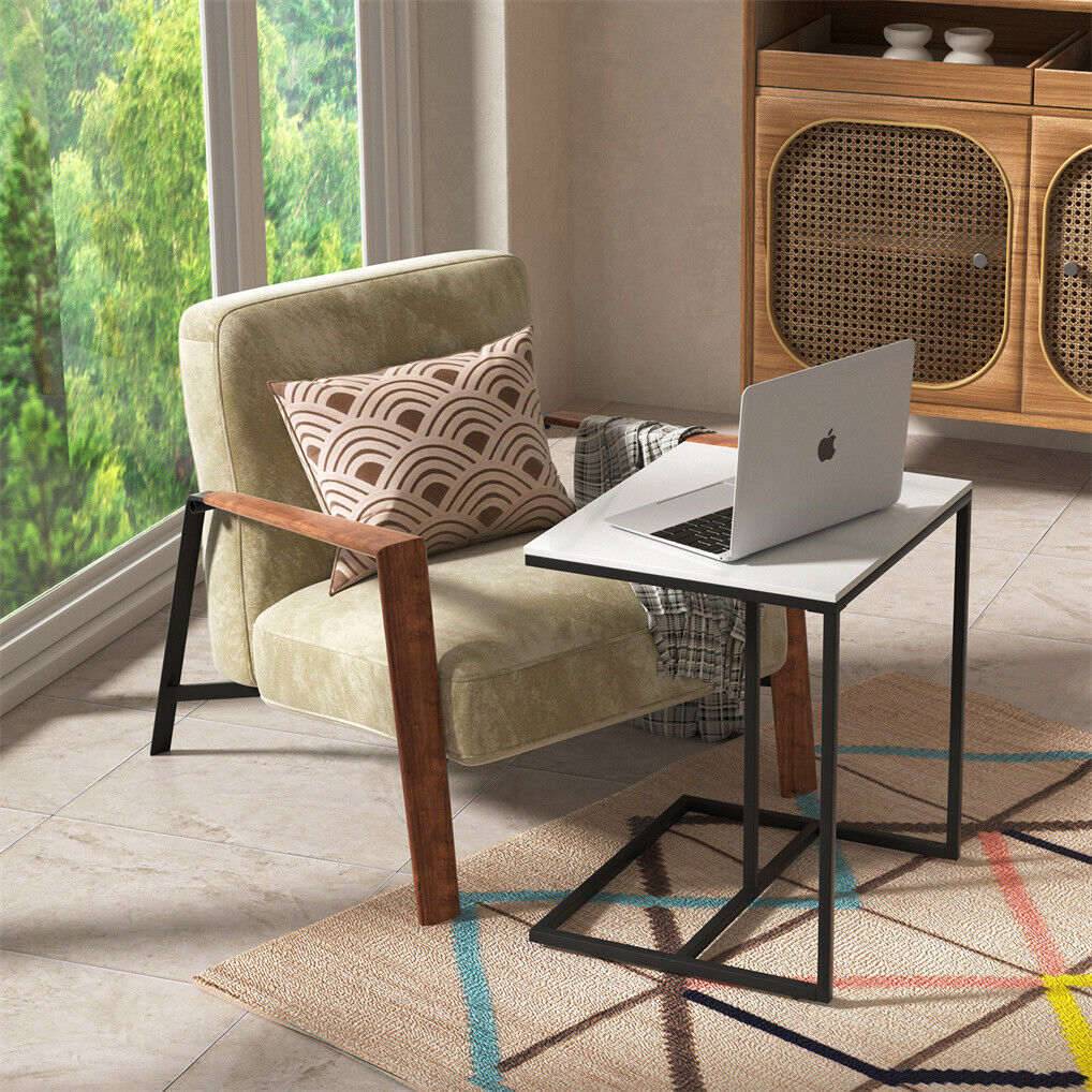 C Shape Sofa Side End Table Sintered Stone Black White