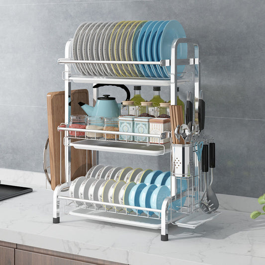 3 Tier Dish Drying Rack Silver 43cm High 60cm