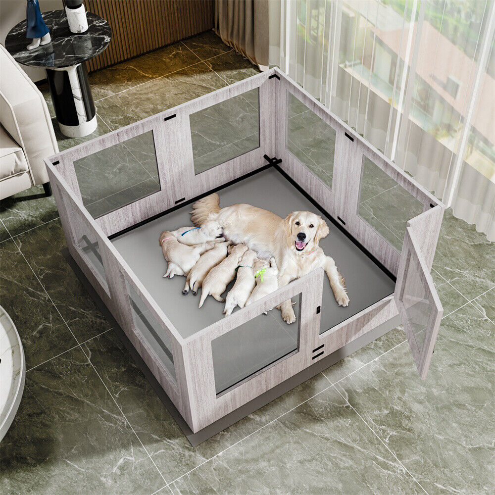 Indoor Dog Pen Tempered Glass Kennel w/ Pad