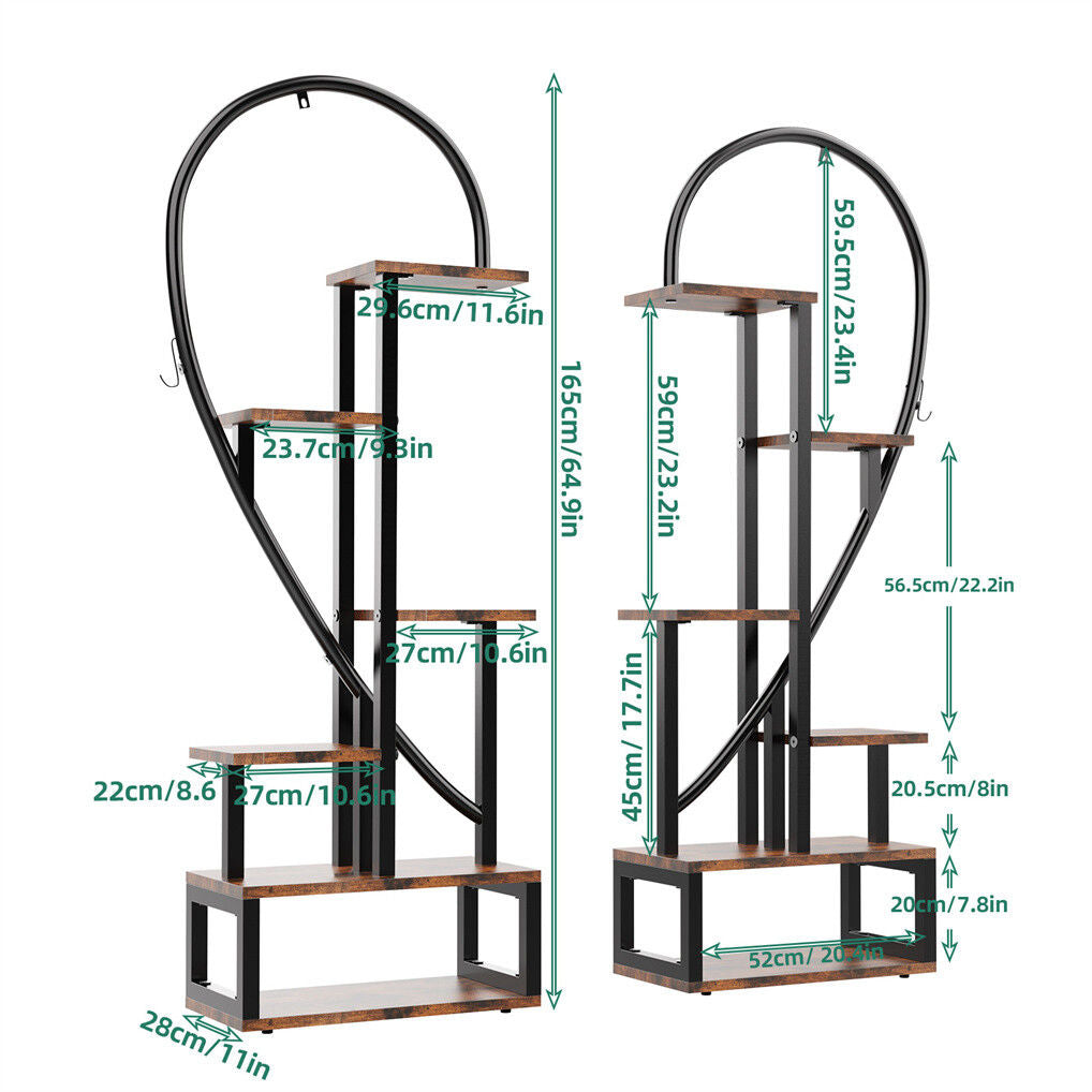 6 Tier Corner Plant Stand Metal & MDF Ladder Shelf Rack