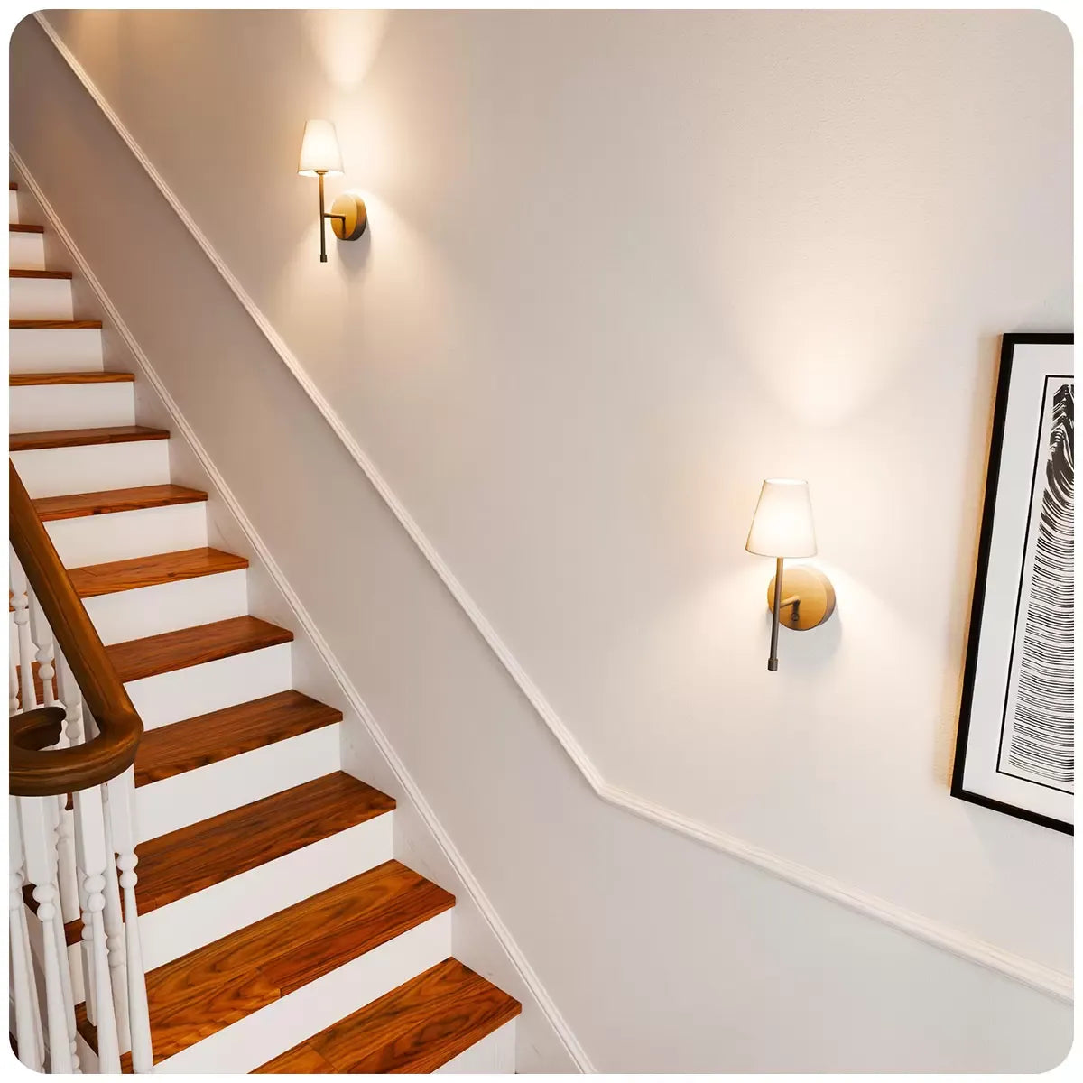 LED Wall Sconce Wireless Light 2-Pack - Black Finish with White Fabric Shade