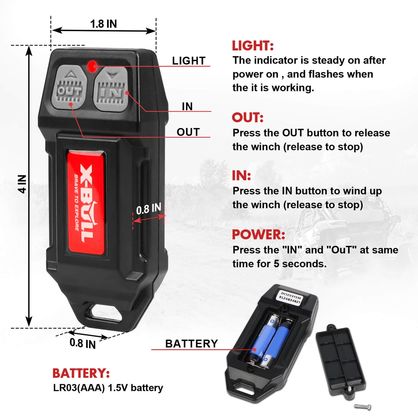 X-BULL 12V Winch Remote Control Twin Handset Easy to Install Upgrade Remotes