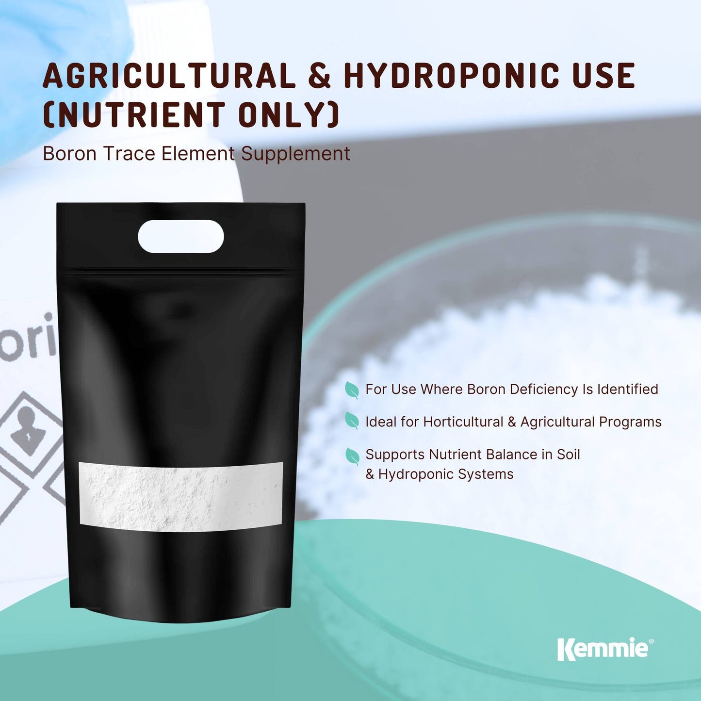 Kemmie 20Kg Boric Acid Powder 99.9% Pure - Soluble Orthoboric Acid H3BO3