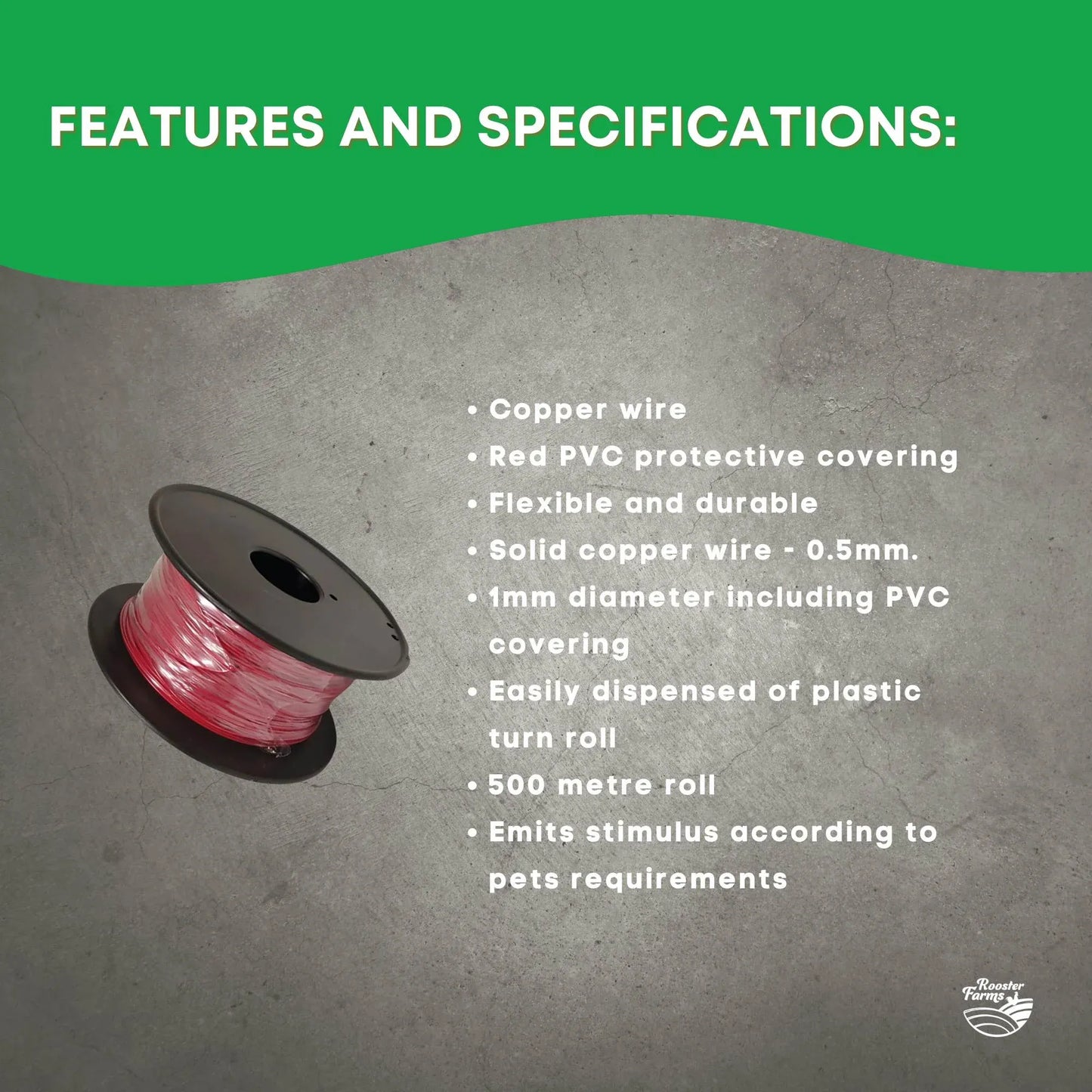 Rooster Farms 500m Dog Fence Underground Boundary Wire Cable - For TP16 Collar