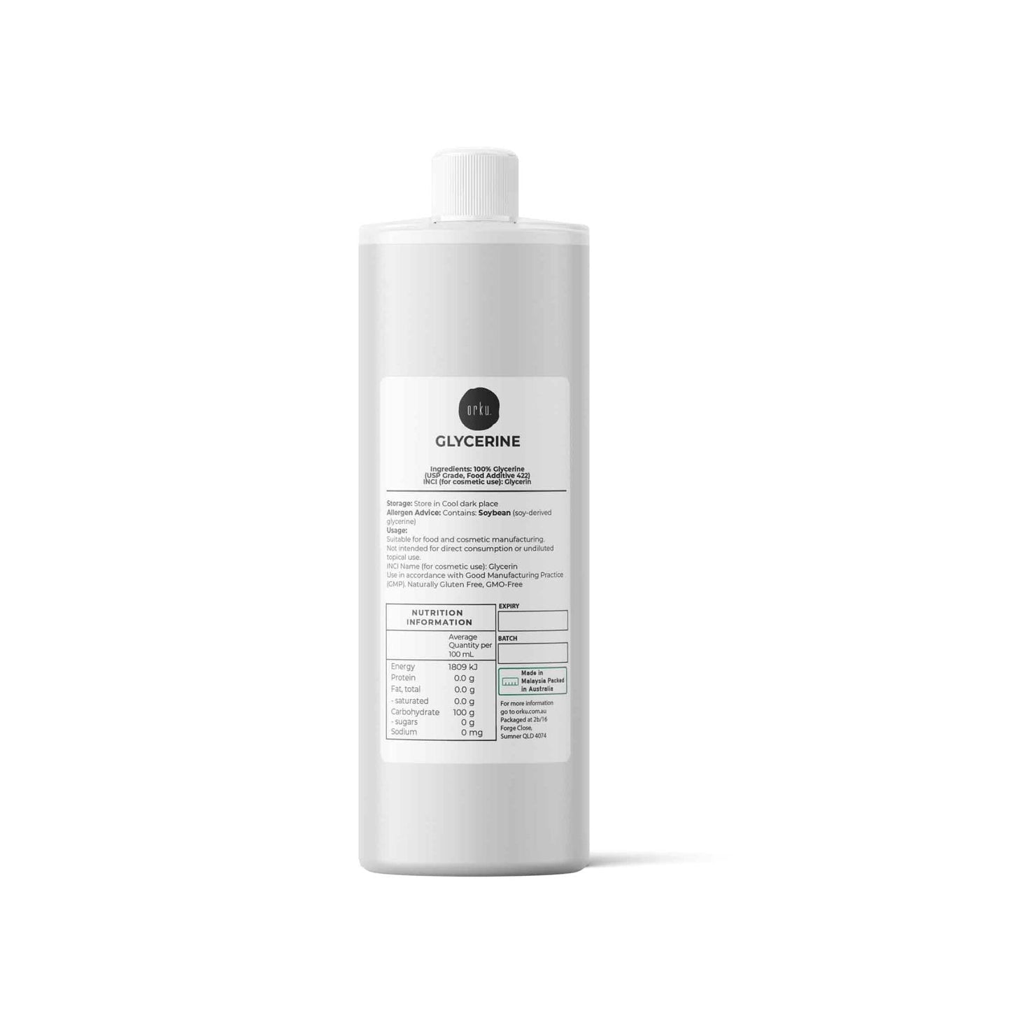 Orku 250ml Glycerine 99.9% Pure USP Food + Cosmetic Grade – Vegetable Glycerol
