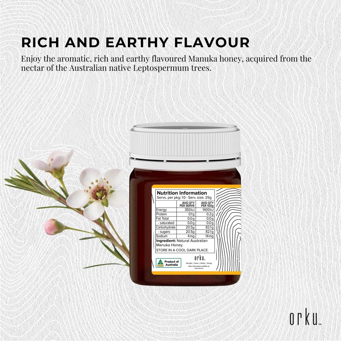 Orku 250g MGO 500+ Australian Manuka Honey - 100% Raw Natural Pure Jelly Bush