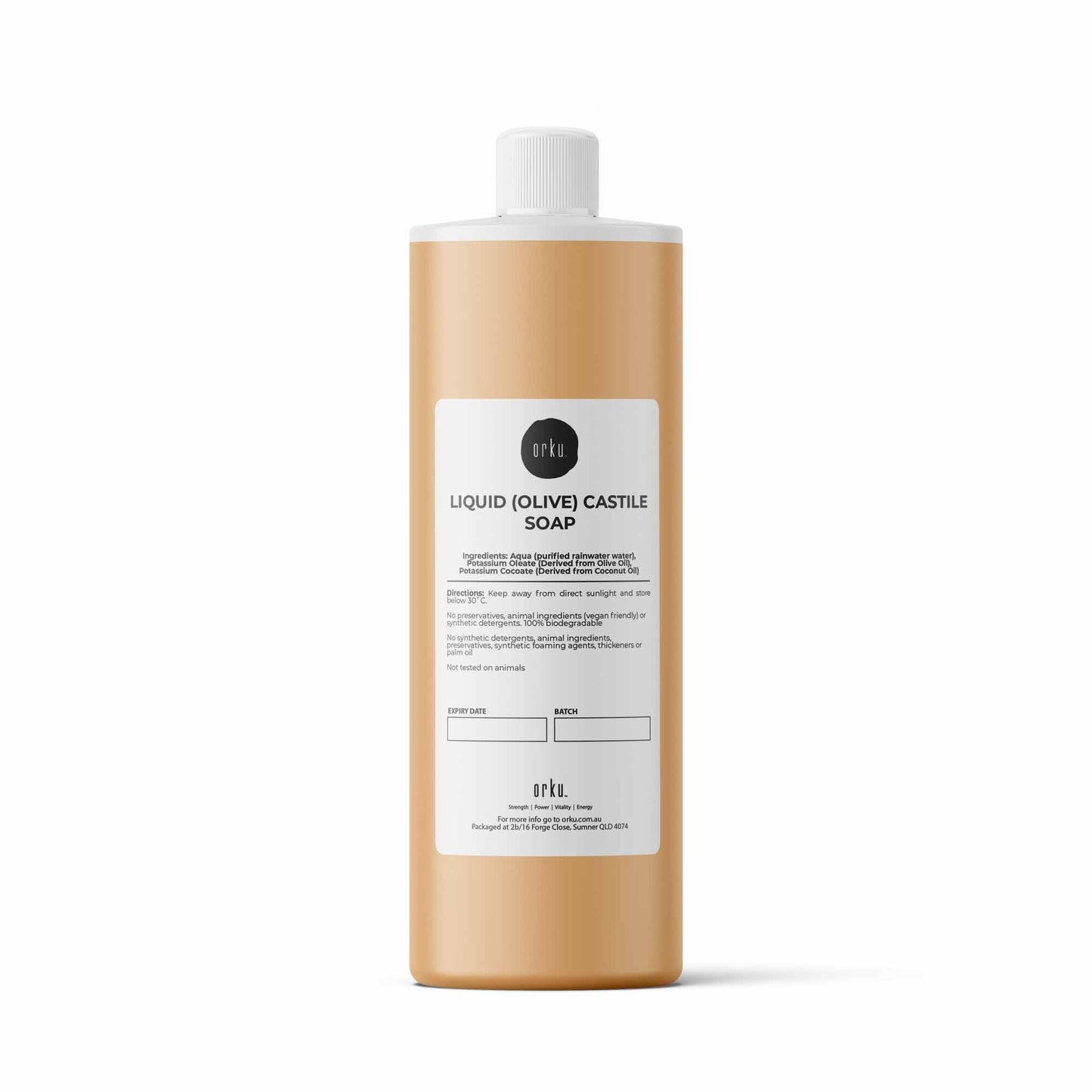Orku 250ml Liquid Castile Soap - Pure Unscented Natural Olive Oil Base Concentrate