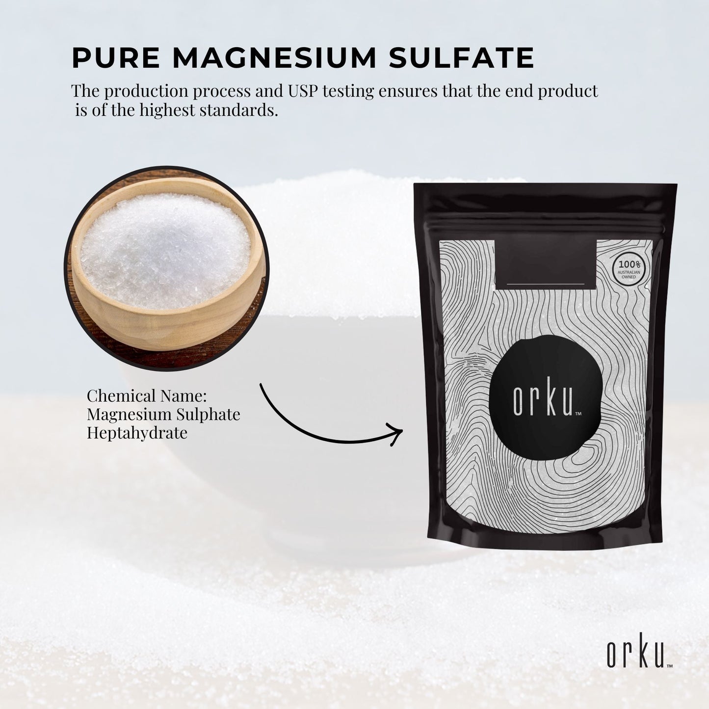 Orku 1Kg Epsom Salt - USP Grade Magnesium Sulfate Body Bath Salts
