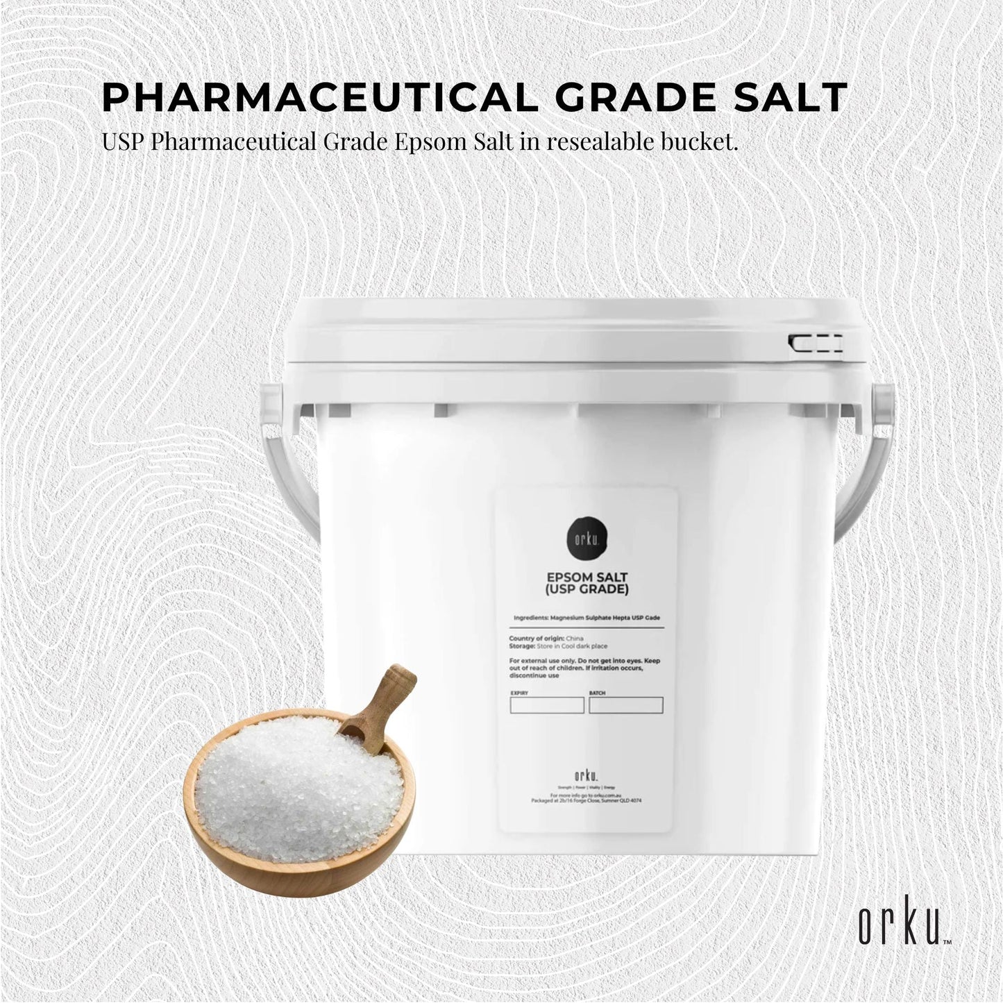 Orku 5kg Epsom Salt Tub- USP Grade Magnesium Sulfate Body Bath Salts