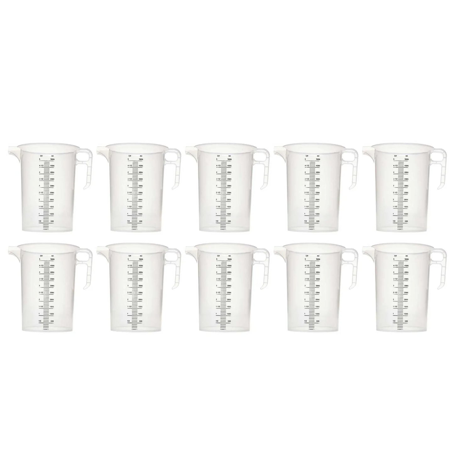 10x 5L Measuring Jug Heavy Duty Clear Plastic Propylene Food Grade BPA 5 Pro-Jug