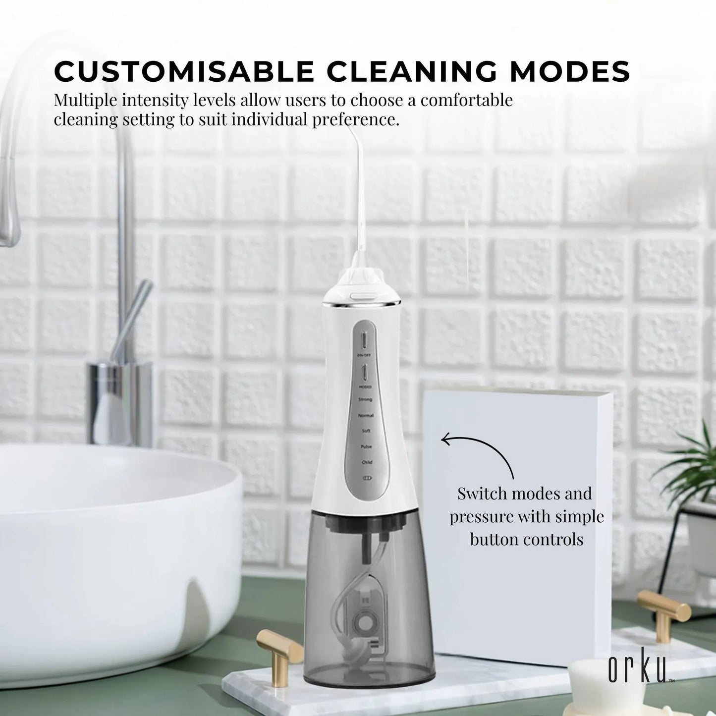 Orku Portable Oral Irrigator 350ml - Rechargeable Water Dental Flosser Teeth Cleaner