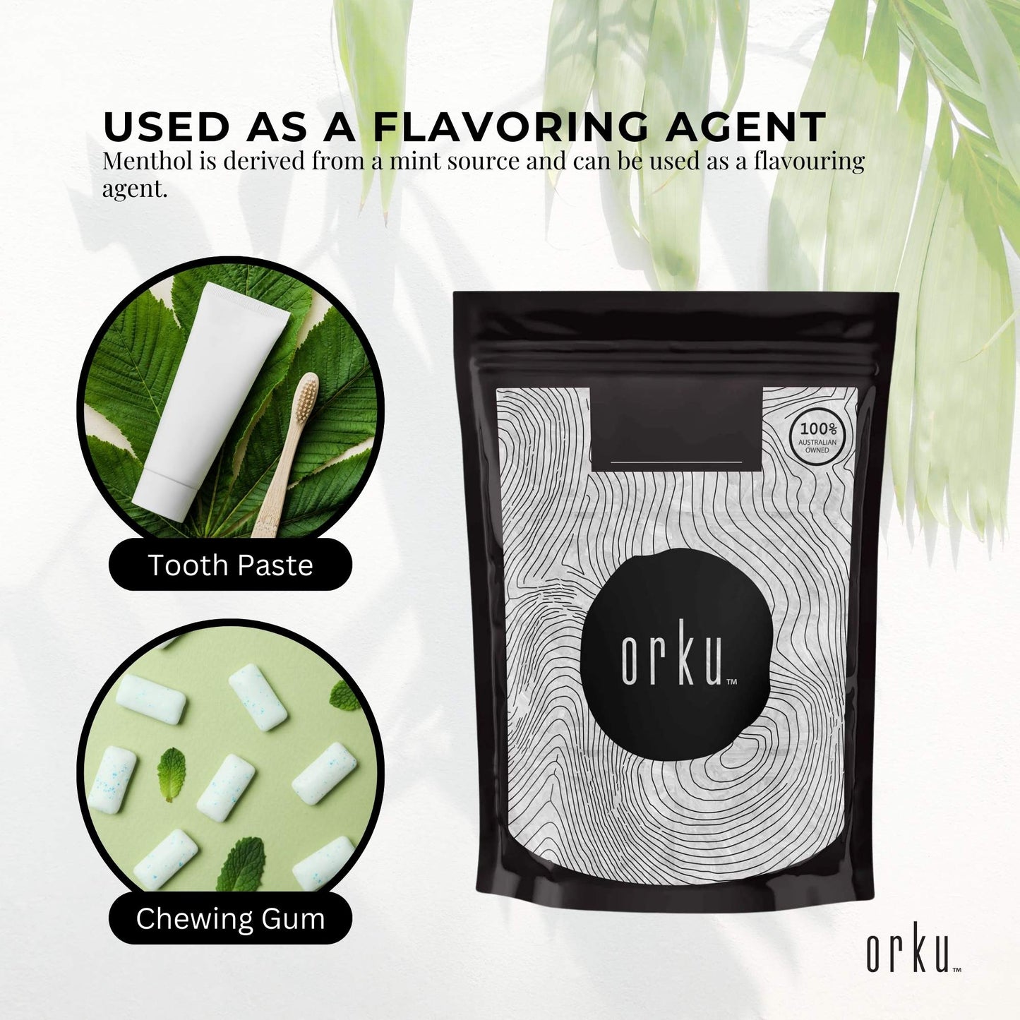 Orku 100g Menthol Crystals - USP Grade L-Menthol Mint Flakes C10H200