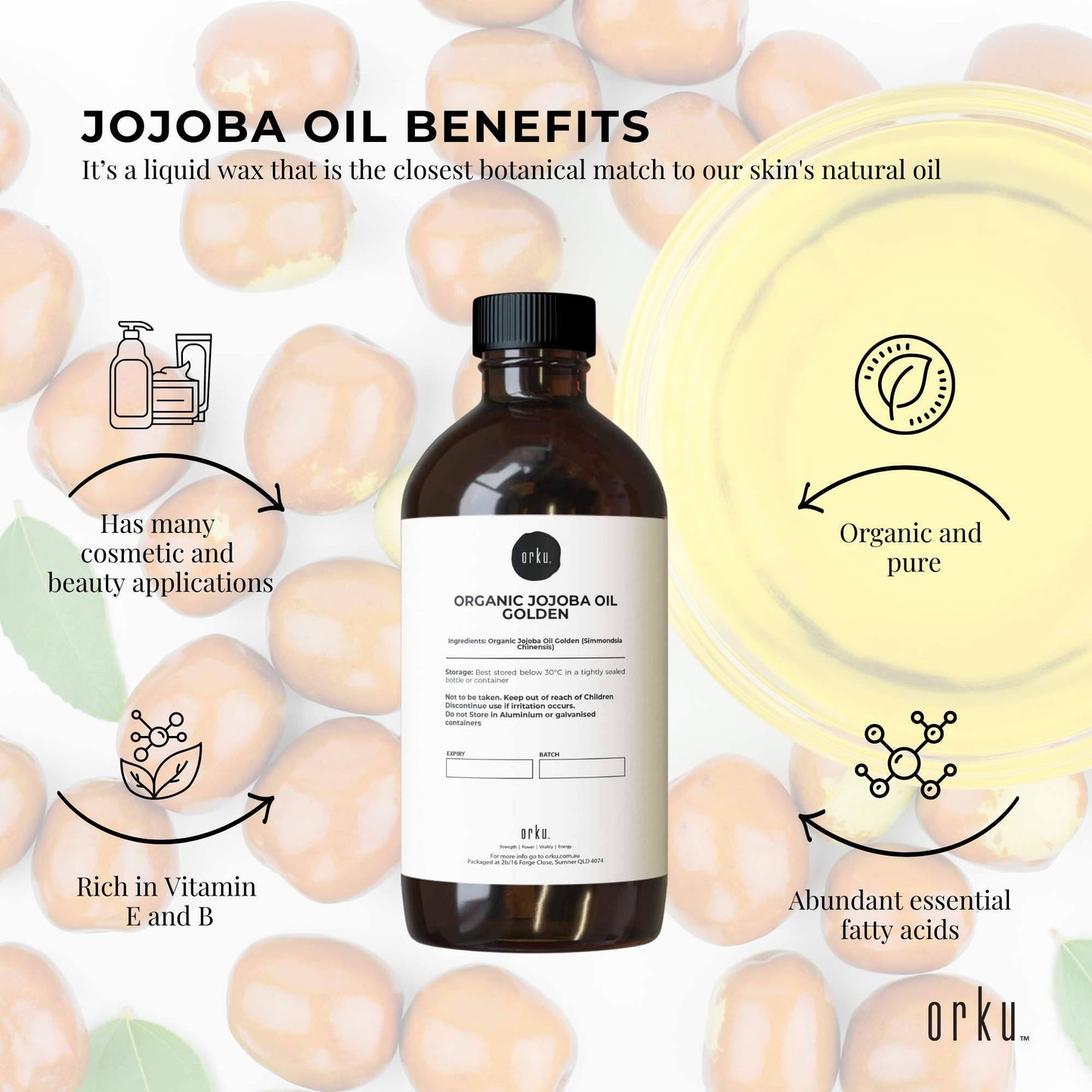 Orku 500ml Organic Castor Oil and 500ml Organic Jojoba Oil Pack