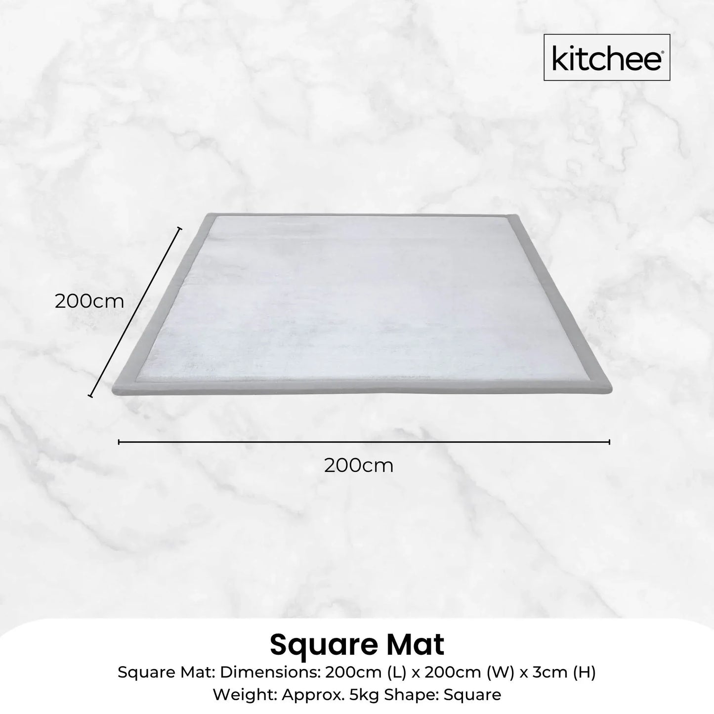 Kitchee Foam Floor Mat 200x200cm - Padded Thick Deep Soft Tatami Style Rug Grey