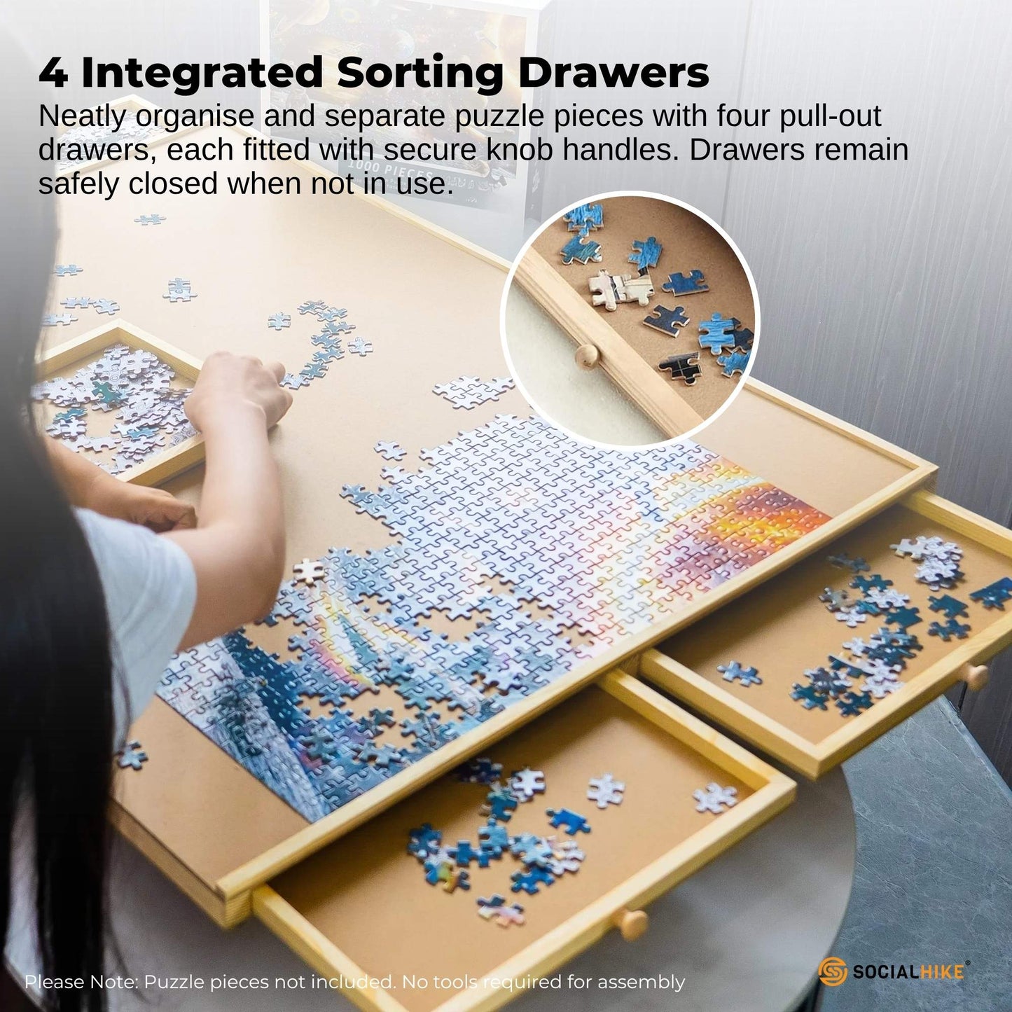 Social Hike Puzzle Board 1000 pcs  - Rotating Tabletop with 4 Drawers and Cover