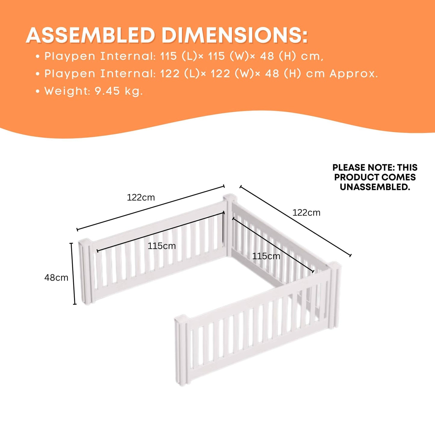 Rooster Farms PVC Dog Play Pen Extension for Whelping Box - 1.15m x 1.15m x 0.48m