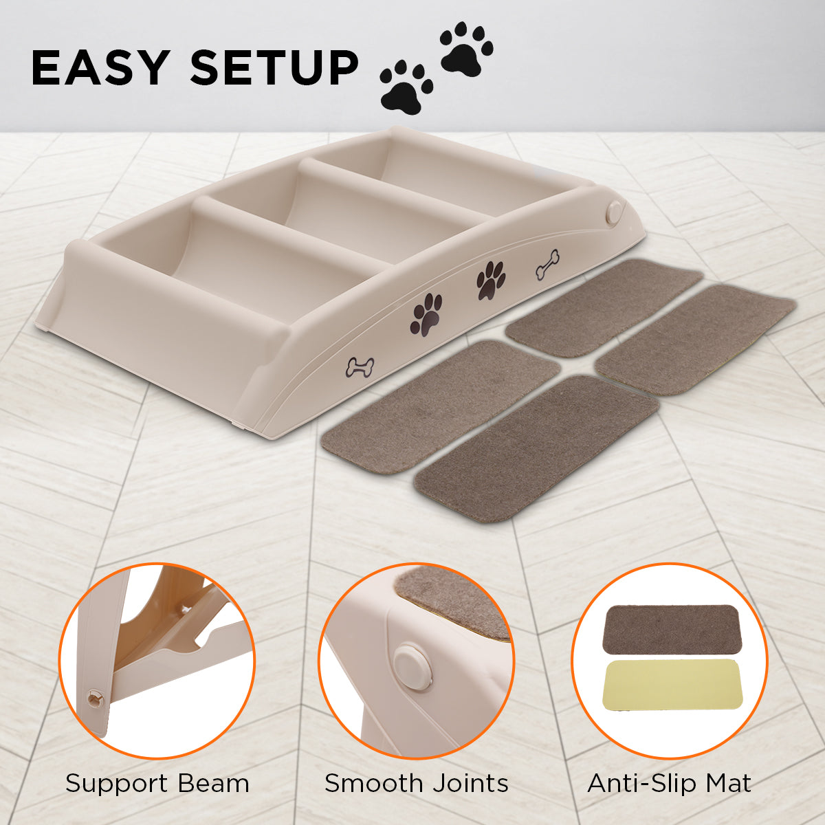 Furtastic Foldable Pet Stairs In White - 50cm Dog Ladder Cat Ramp