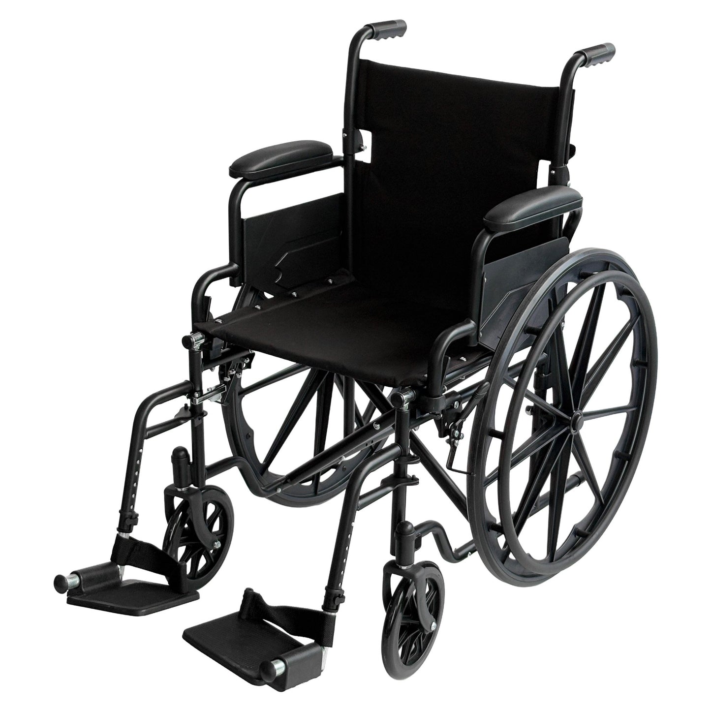 Orthonica New Steel Wheelchair In Black Foldable Lightweight Disability Aid Portable Heavy-duty 24-inch Adjustable Footrest Steel Frame