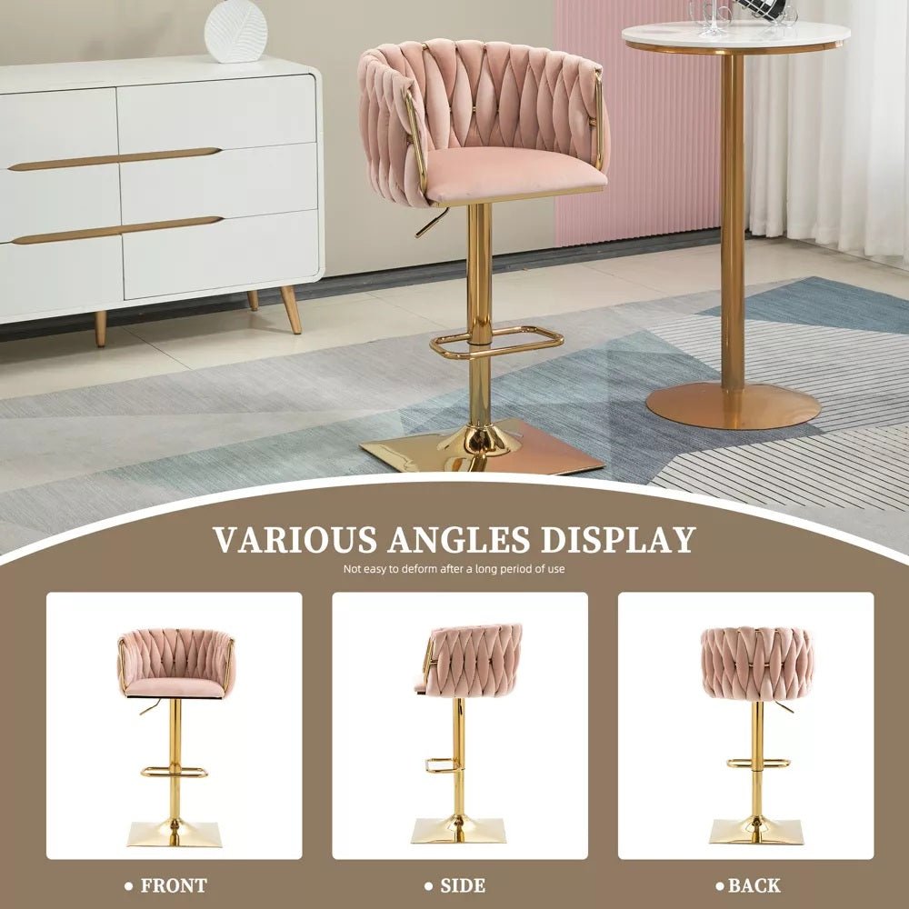 SERENITà Modern Velvet Breakfast Bar Stools Swivel Barstools Adjustable Counter Stools with Backrest Set of 2 Pink