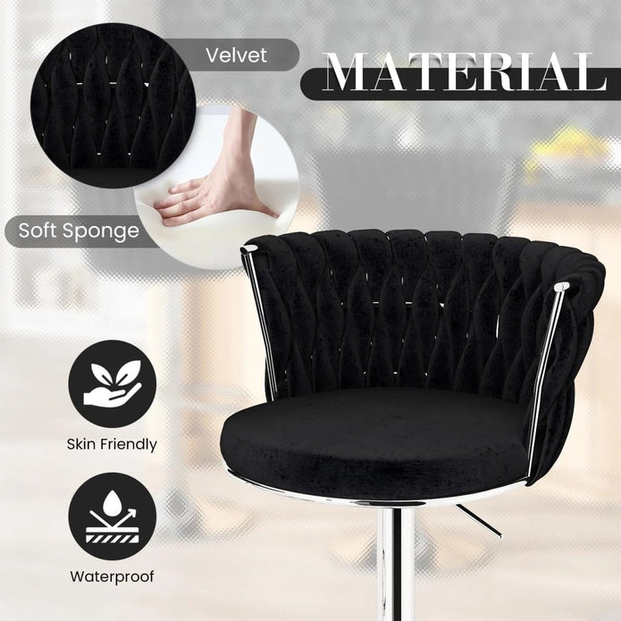 SERENITà Modern Silver Swivel Upholstered Velvet Adjustable Height Counter Stool with Metal Frame Black (Set of 2)
