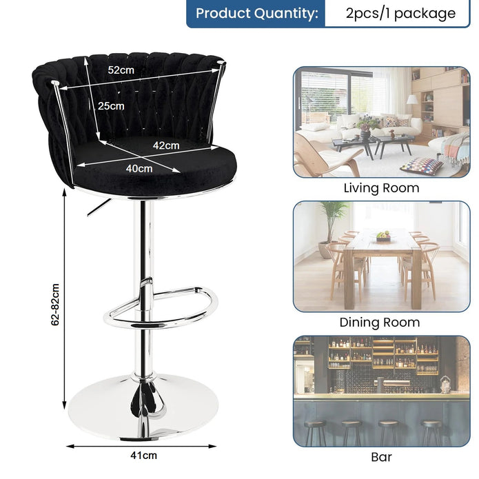 SERENITà Modern Silver Swivel Upholstered Velvet Adjustable Height Counter Stool with Metal Frame Black (Set of 2)