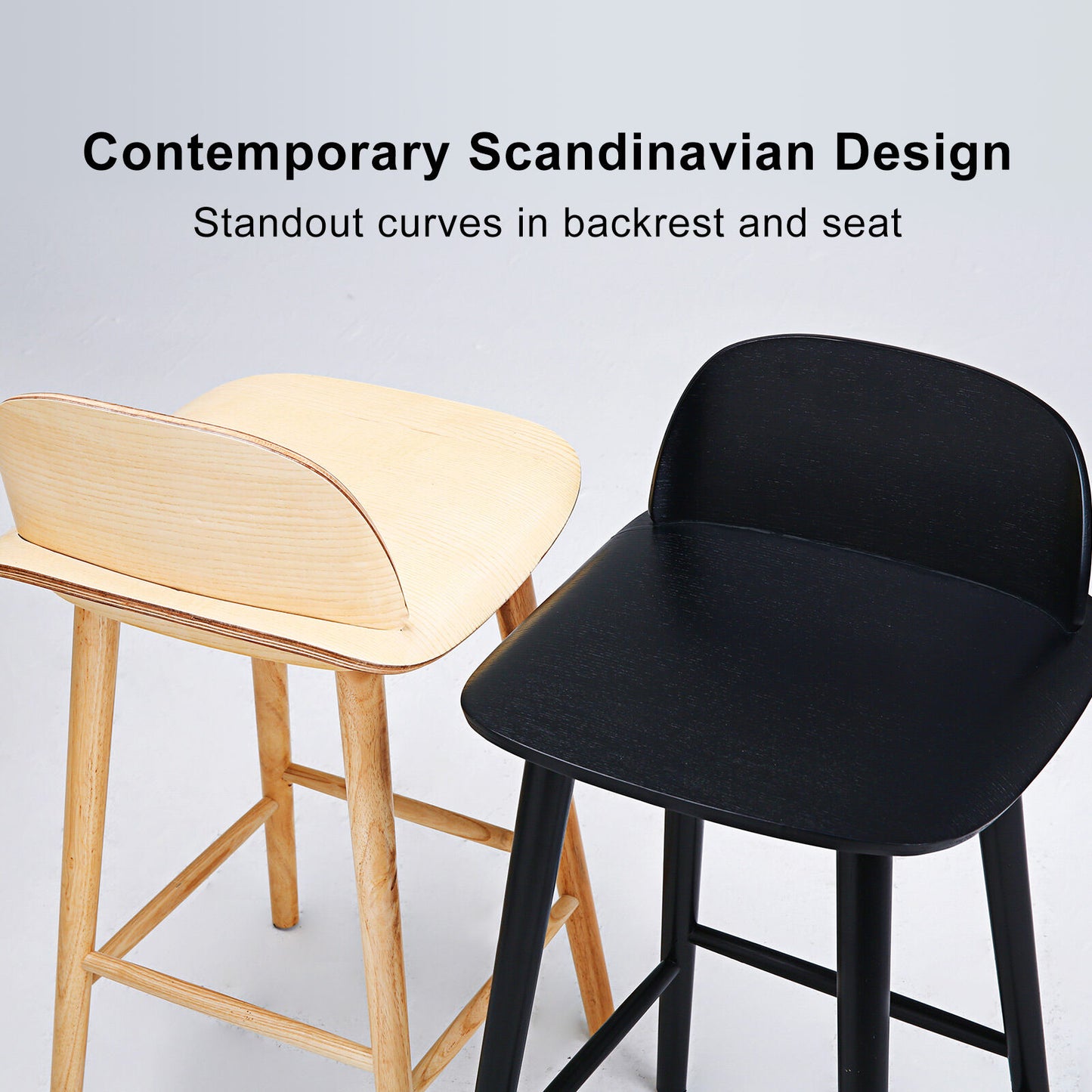 2X Wooden Bar Stool Dining Chair Ash Wood ELISE 65cm