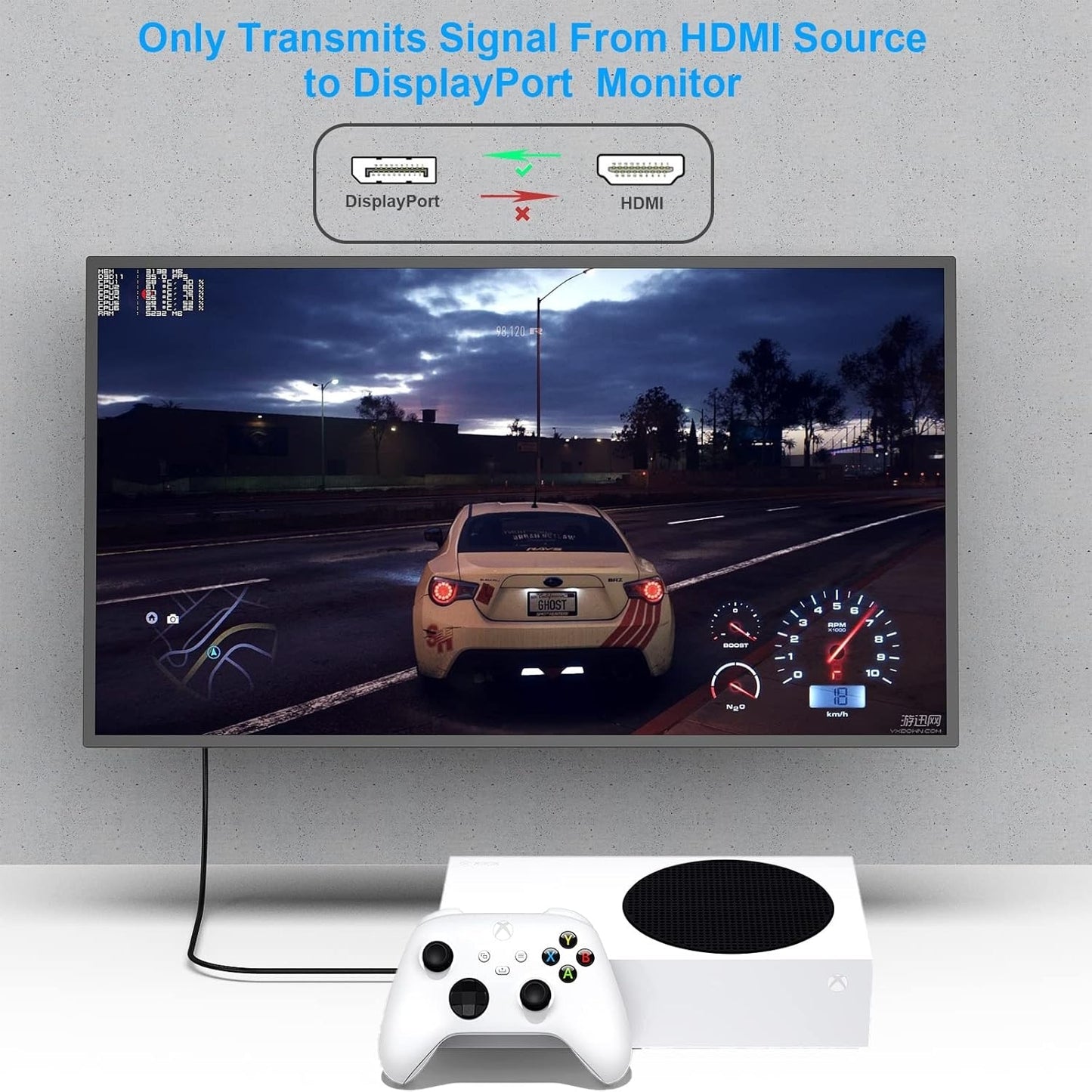 BENFEI 344GY-3M HDMI to DisplayPort Unidirectional 4K Active Cable with USB Powered 3M