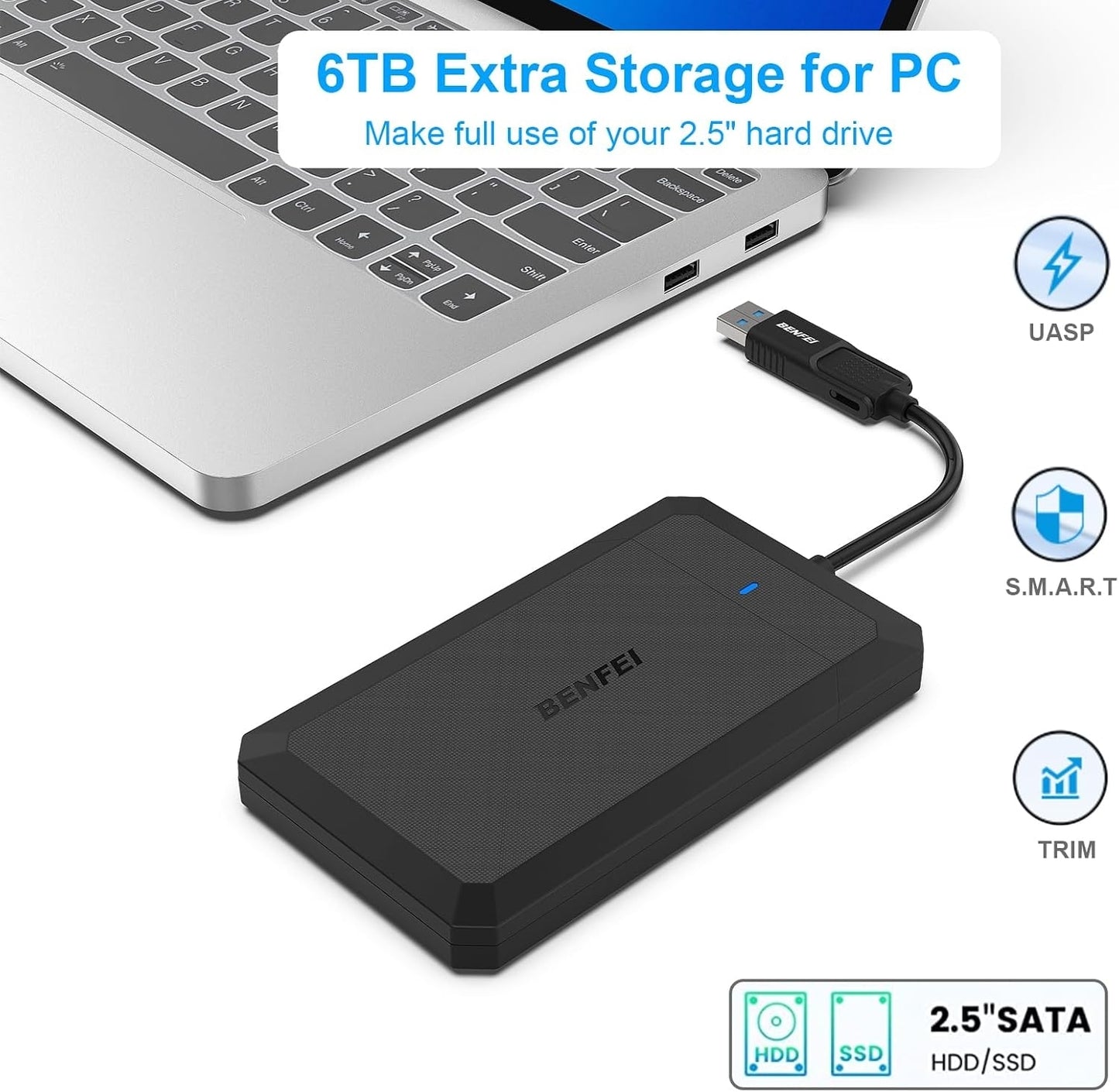 BENFEI 2.5 Inch SATA to USB Tool Free External Hard Drive Enclosure