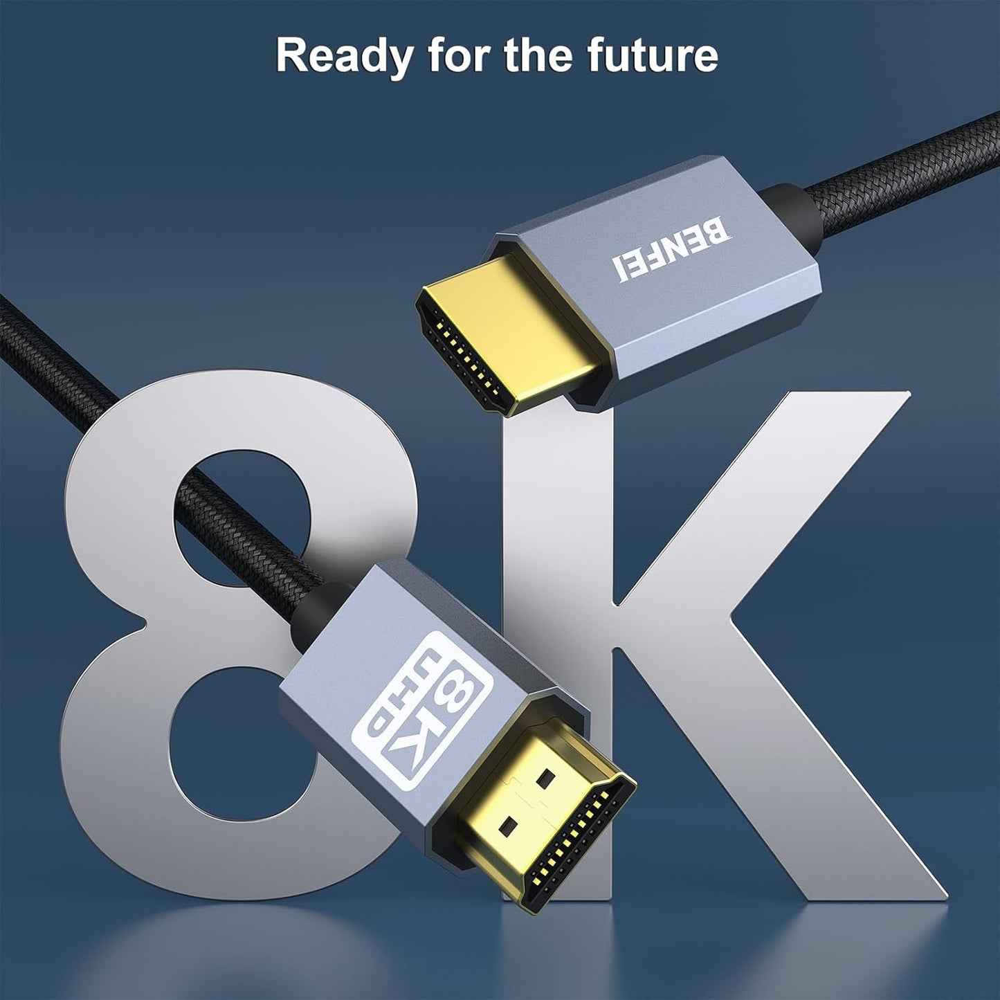 BENFEI 358GY-1M 8K V2.1 HDMI Male to HDMI Male Cable, Aluminum Shell Nylon Braided Certified Ultra High Speed 1M