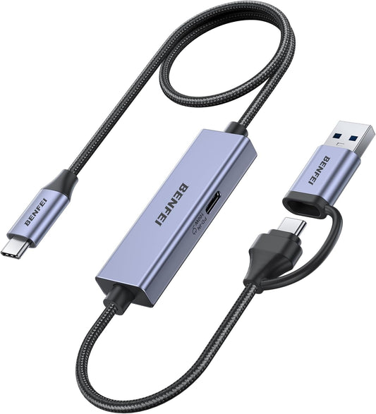 BENFEI 408GY USB-C to USB-C+A + PD (100W) Video/Audio Capture Card Supporting Full HD 1080P 60FPS for Streaming, Recording, Gaming