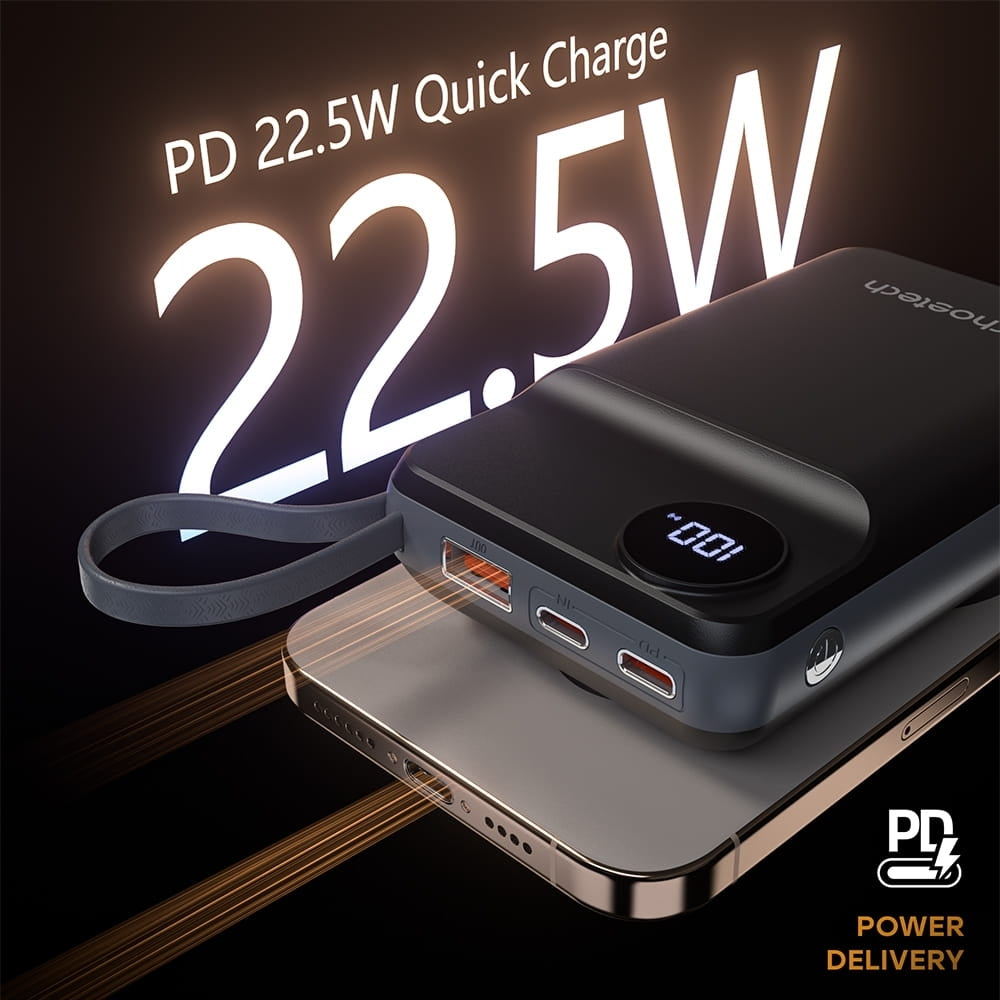CHOETECH B696-BK 20000mAh 22.5W USB-A + USB-C x 2 + MagLeap Wireless Charge Power Bank Black