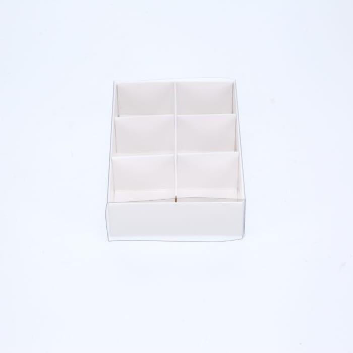 100 Pack of White Card Chocolate Sweet Soap Product Retail Gift Box - 6 Bay Compartments - Clear Slide On Lid - 12x8x3cm