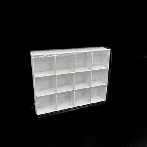 10 Pack of White Card Chocolate Sweet Soap Product Retail Gift Box - 12 bay 4x4x3cm Compartments  - Clear Slide On Lid - 16x12x3cm
