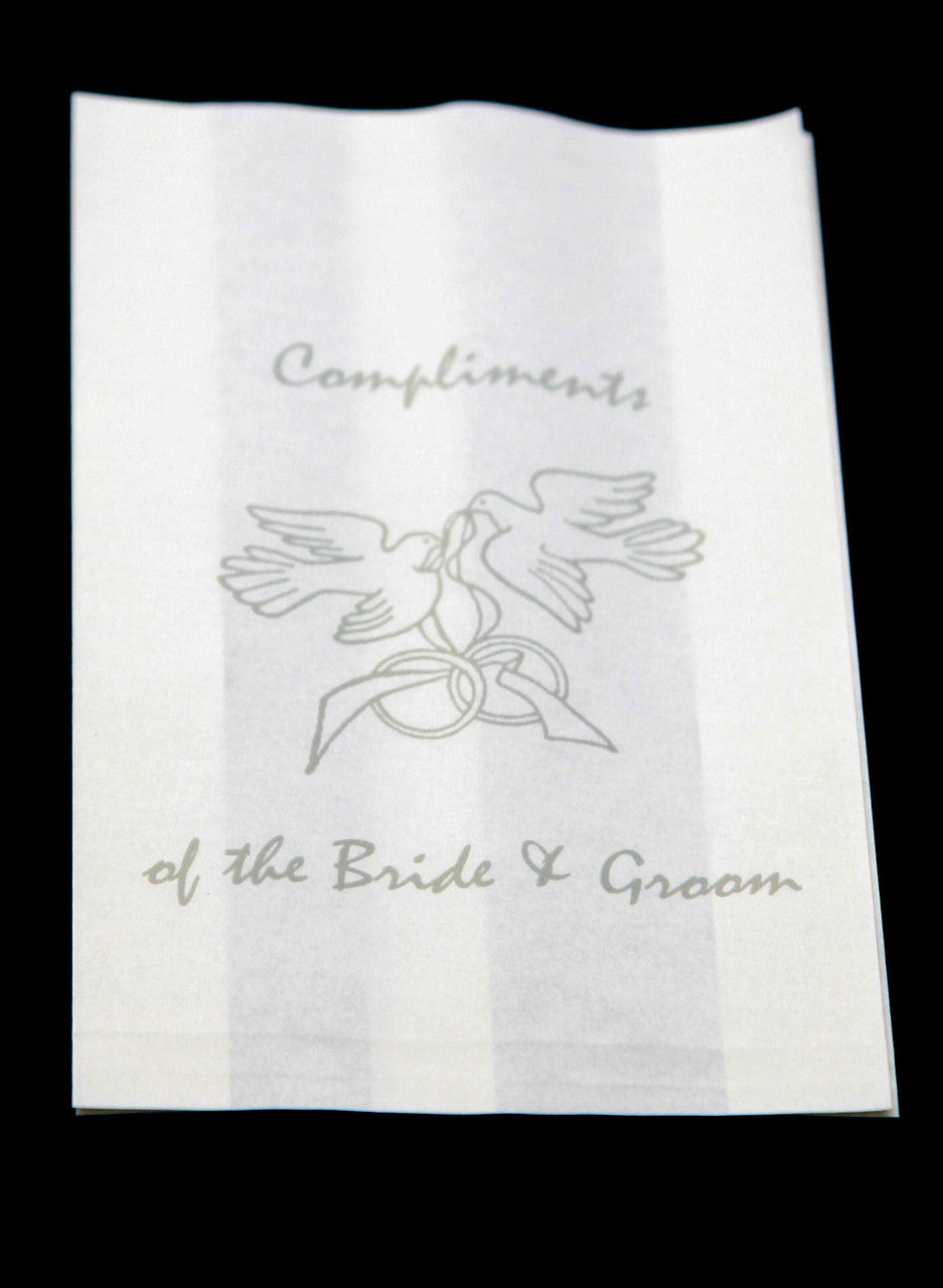 100 Pack Wedding Cake Bags Greaseproof Wax Paper Slice Take Home Favour Silver Doves