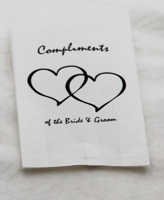 150 Pack Wedding Cake Bags Greaseproof Wax Paper Slice Take Home Favour Heart n Message