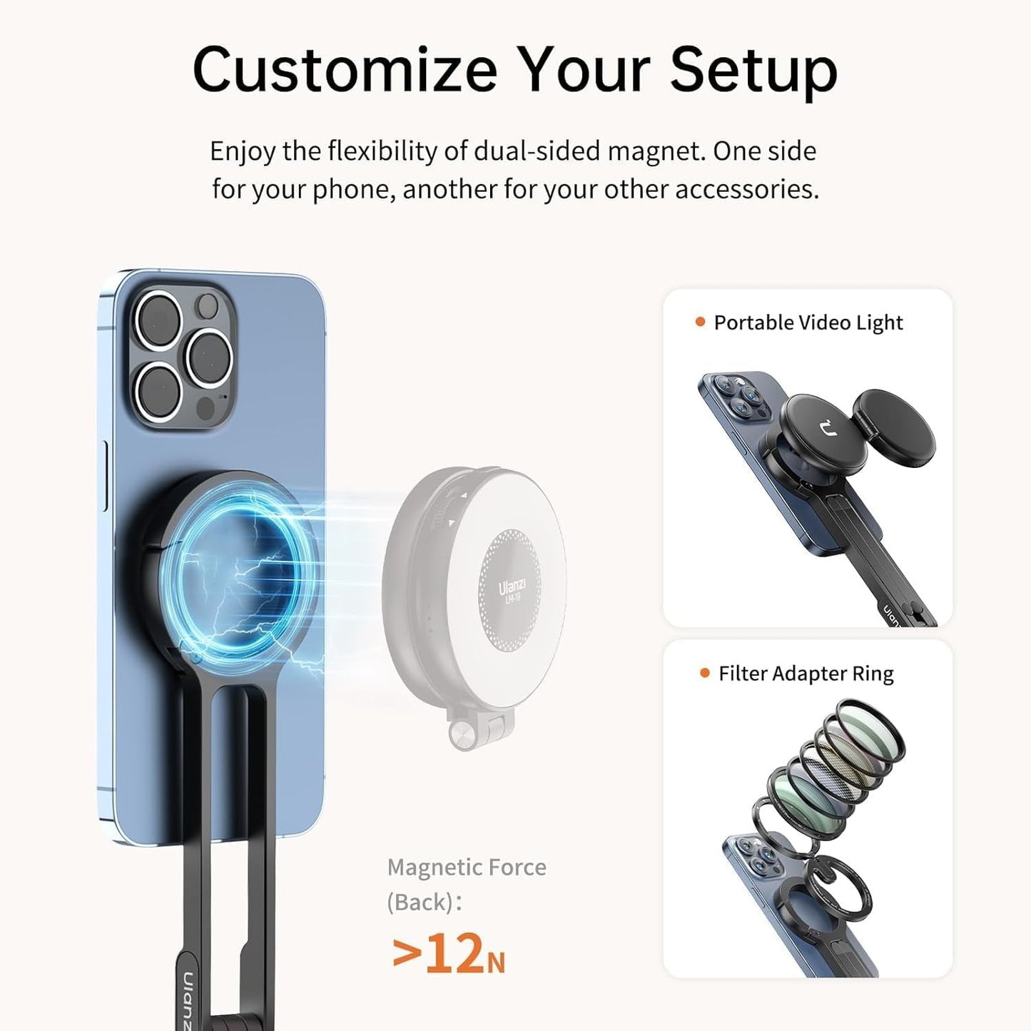 ULANZI MA30 Magnetic Phone Tripod Stand for iPhone - Aluminium Maglock Smartphone Mini Tripod Pocket Cell Phone Stand Dual-Sided Magnet Quick Mount Compatible with iPhone 16 15 14 13 12 Magsafe
(Purple)