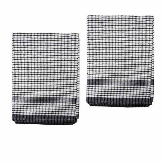 Hotel Living Set of 2 Jumbo Cotton Check Tea Towels 60x90cm Black