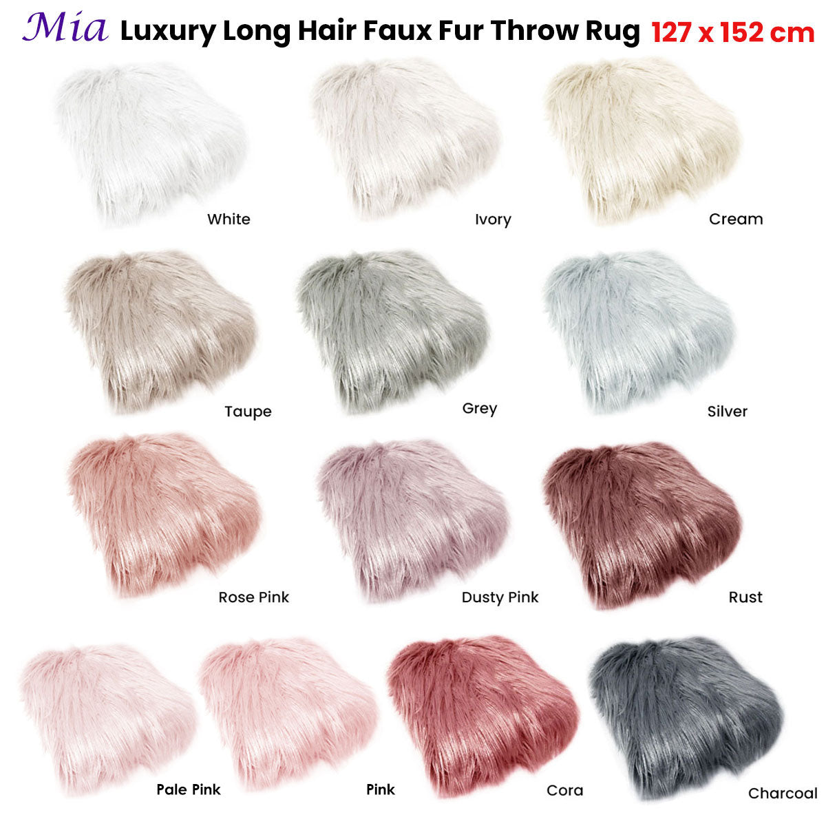 Mia Luxury Long Hair Faux Fur Throw Rug 127 x 152 cm Taupe
